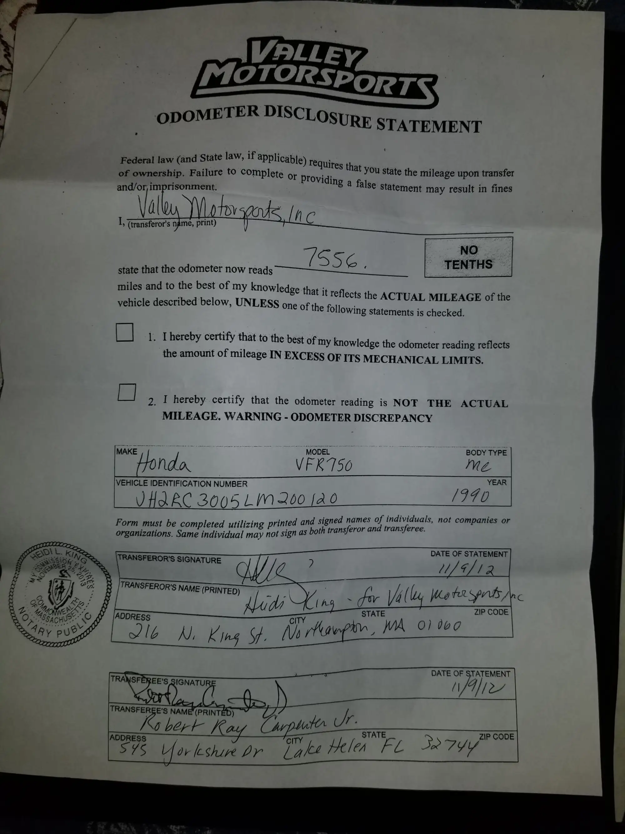 1990 Honda VFR750R Type RC30 748cc-Sold