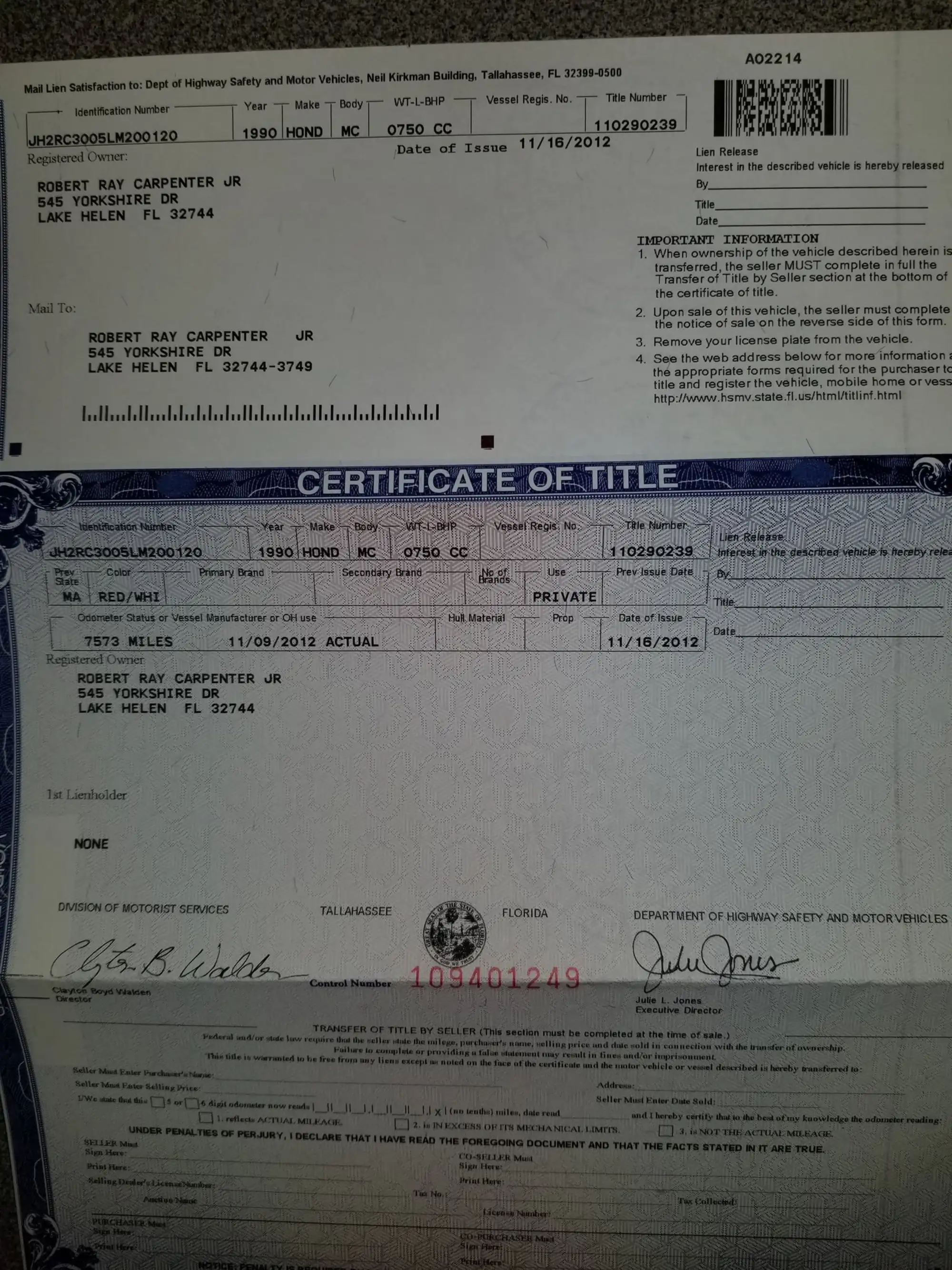 1990 Honda VFR750R Type RC30 748cc-Sold