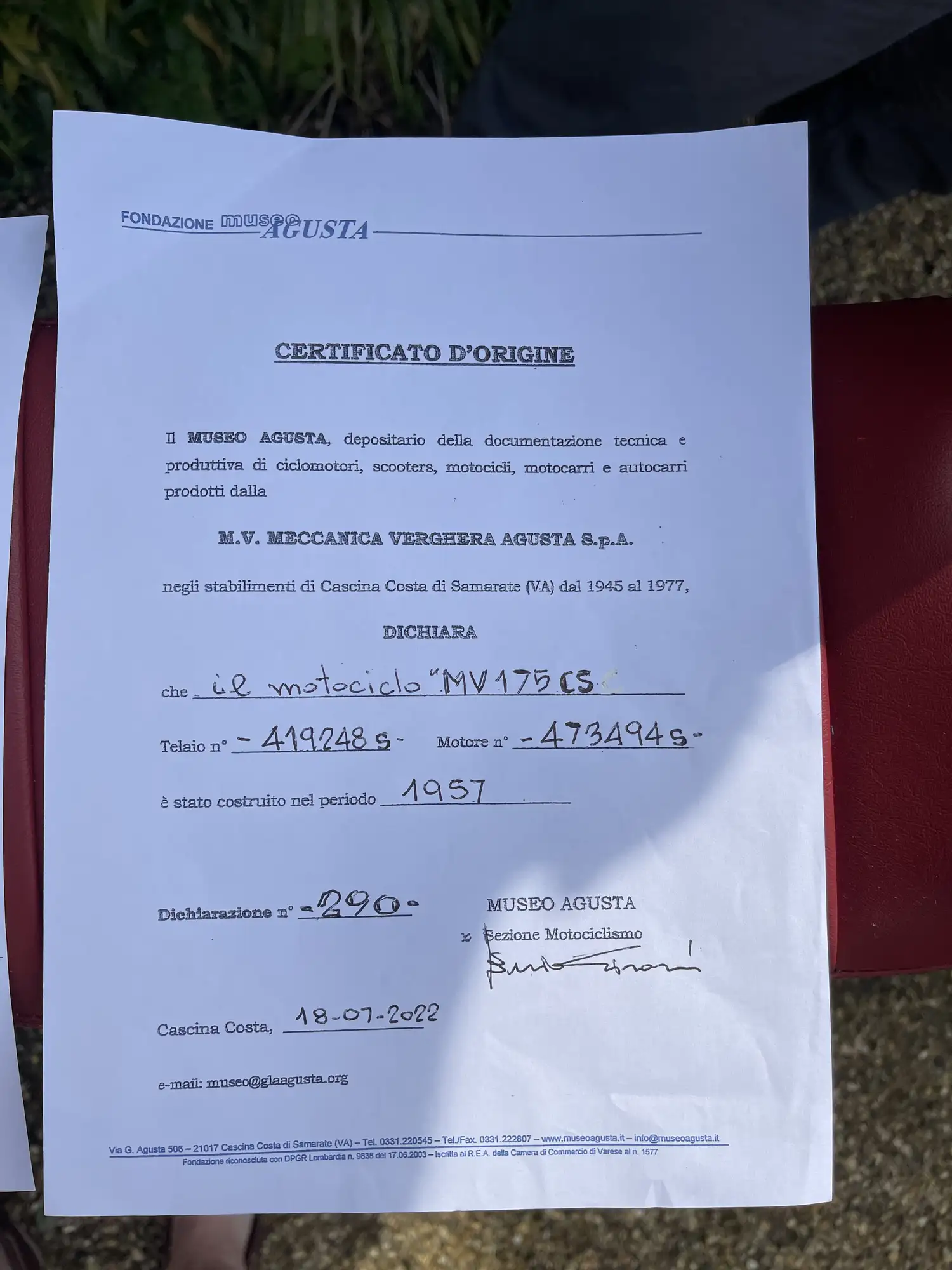 1957 MV Agusta 175 CS Modello Sport 175cc-Sold