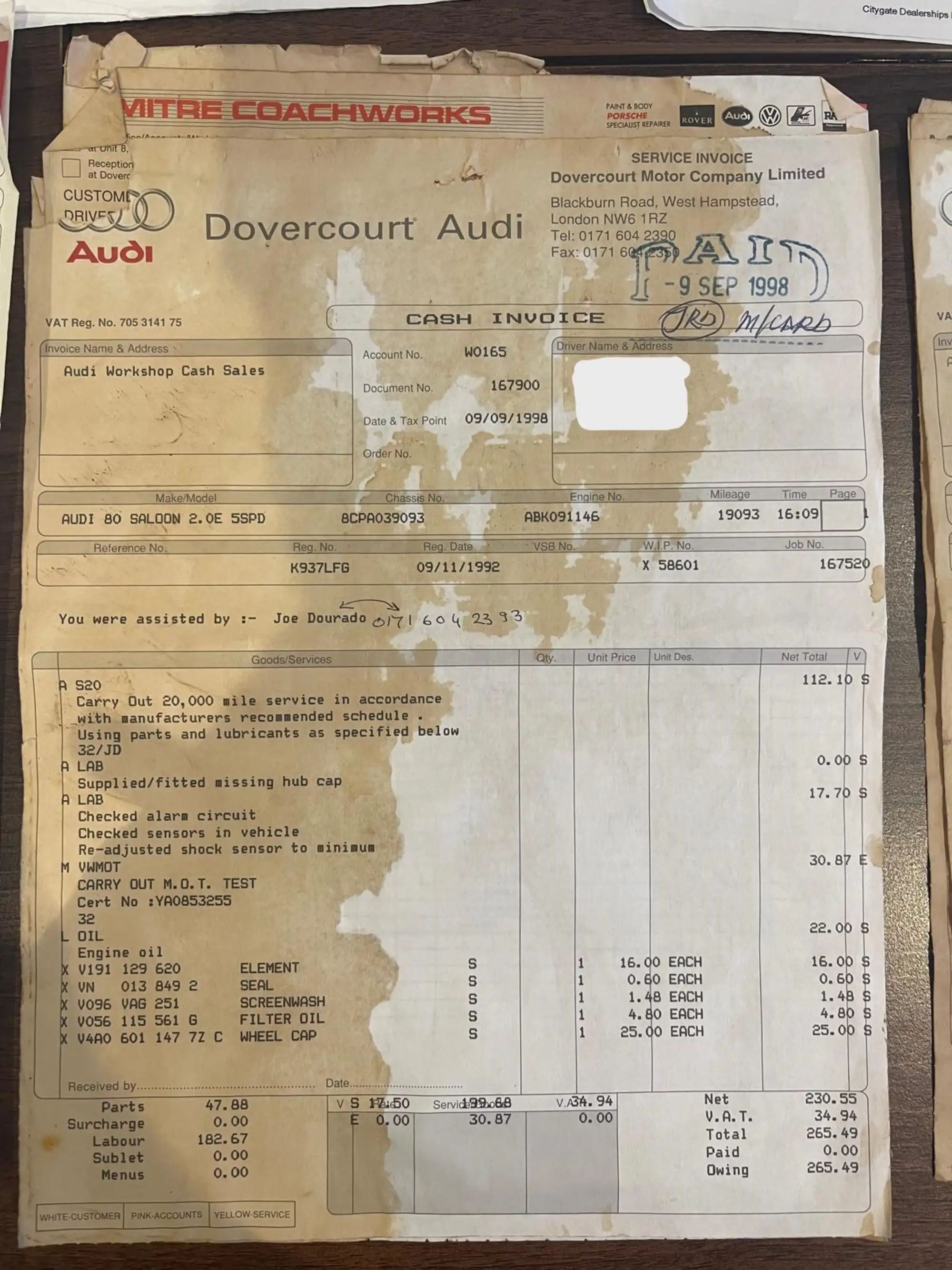 1992 Audi 80 2.0E Saloon-Sold