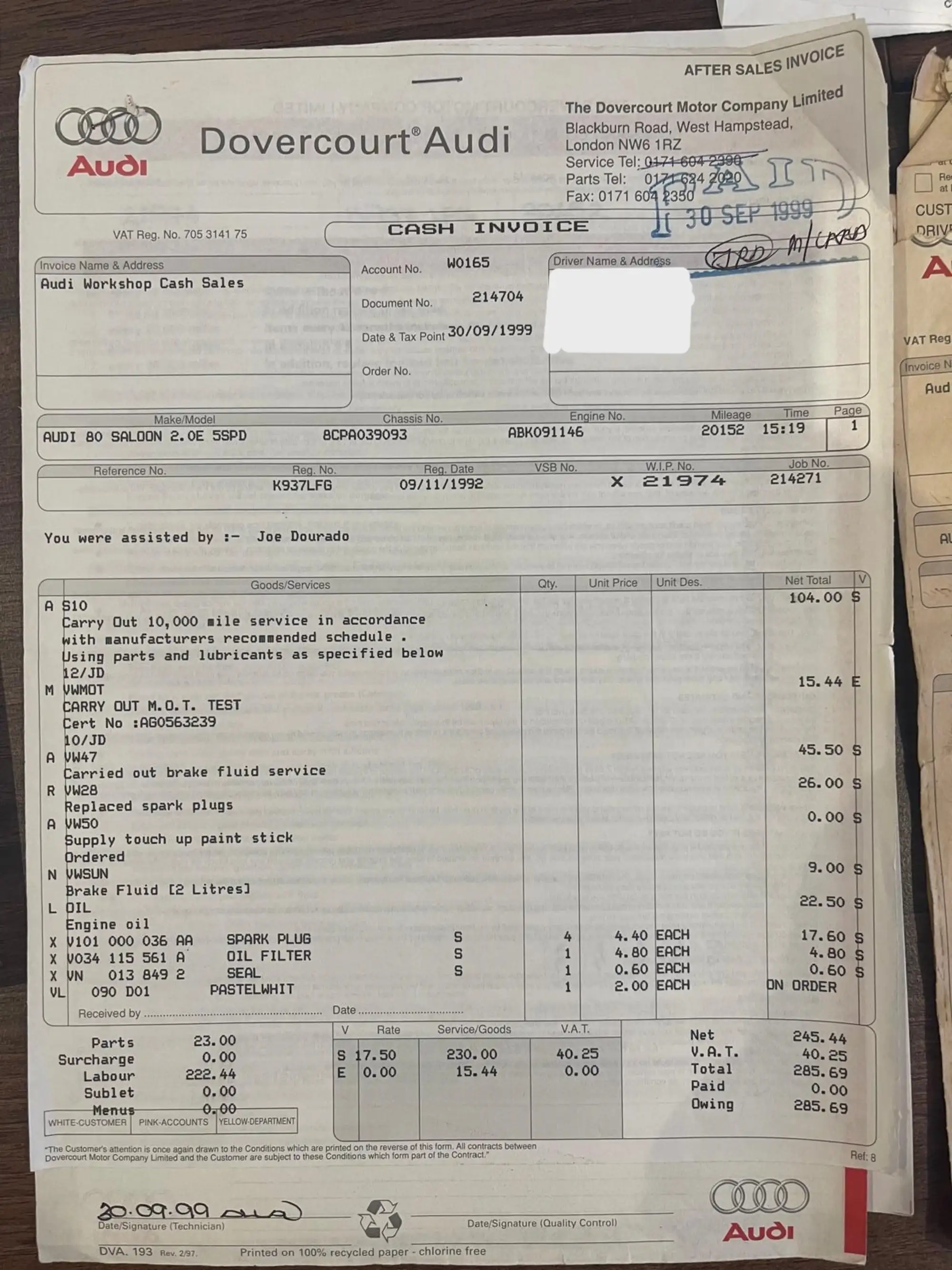 1992 Audi 80 2.0E Saloon-Sold