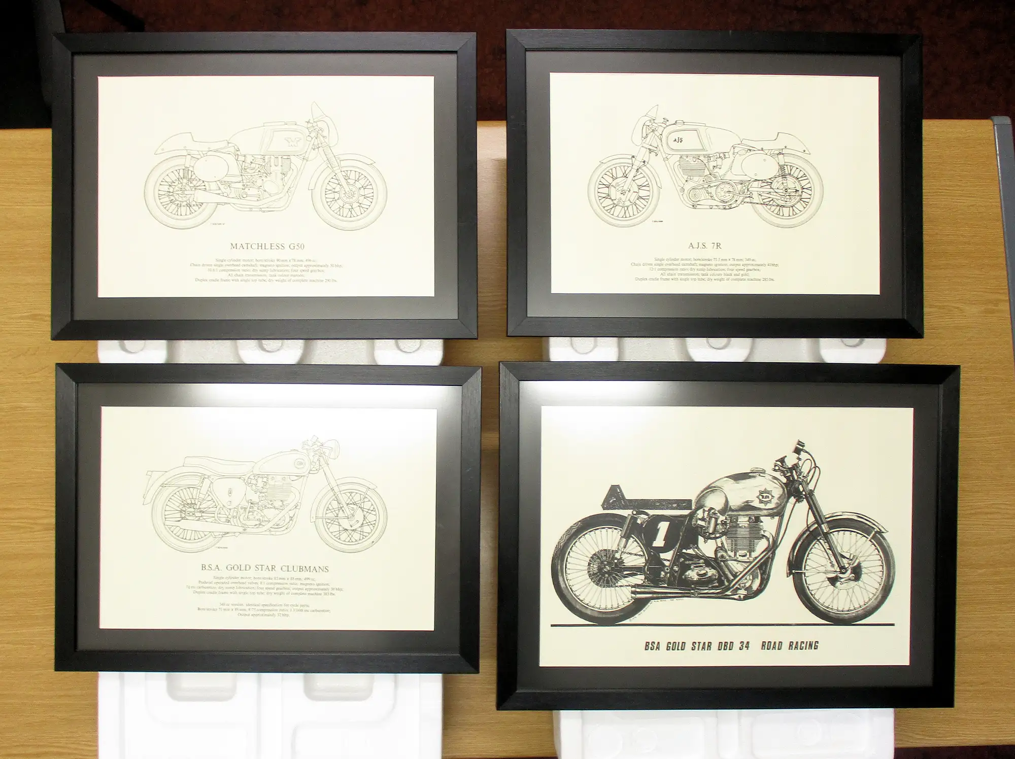 Collection of British Motorcycle Spec Framed Prints -Sold