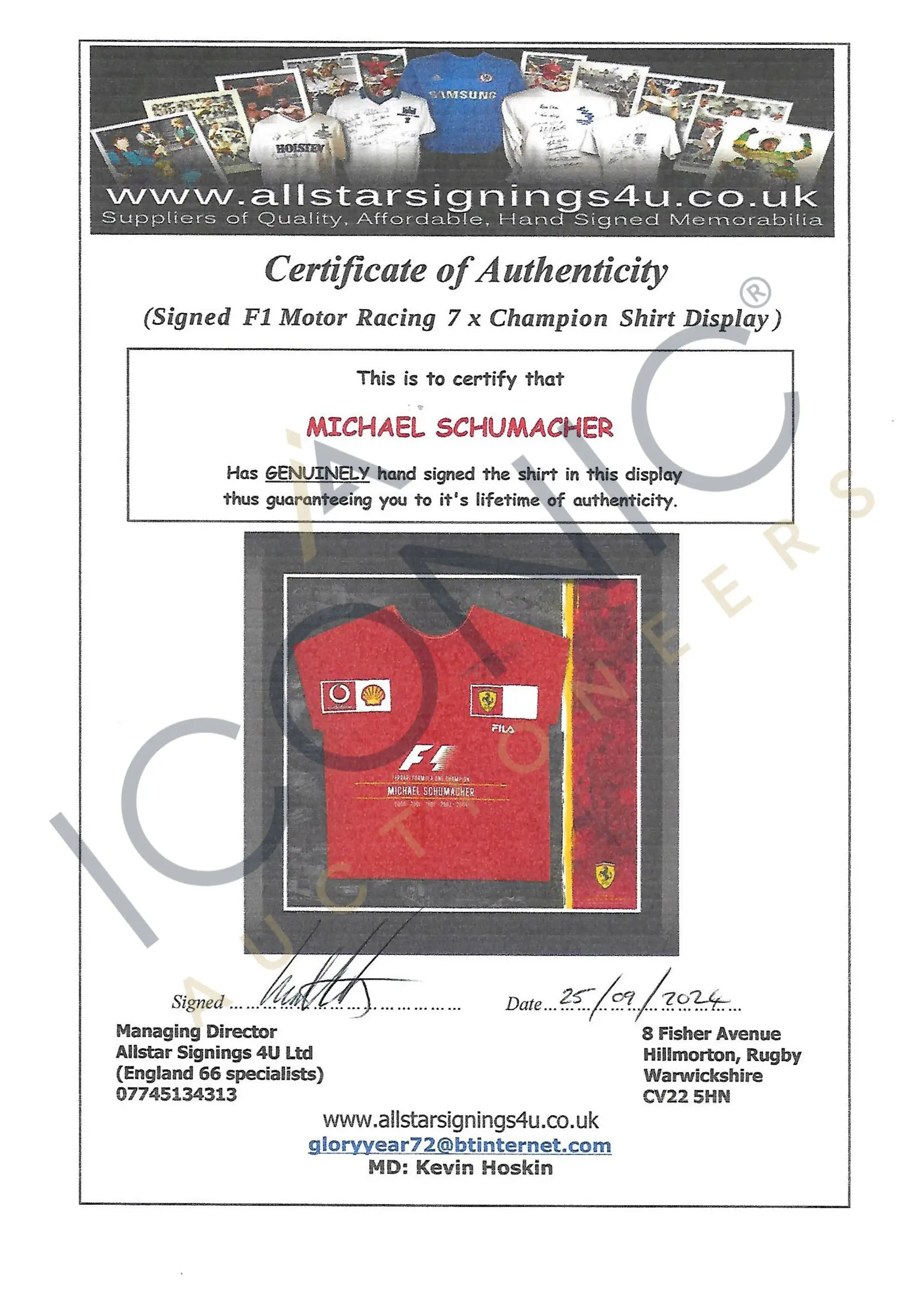 A Large Michael Schumacher-Signed and Framed Shirt Display-For Sale