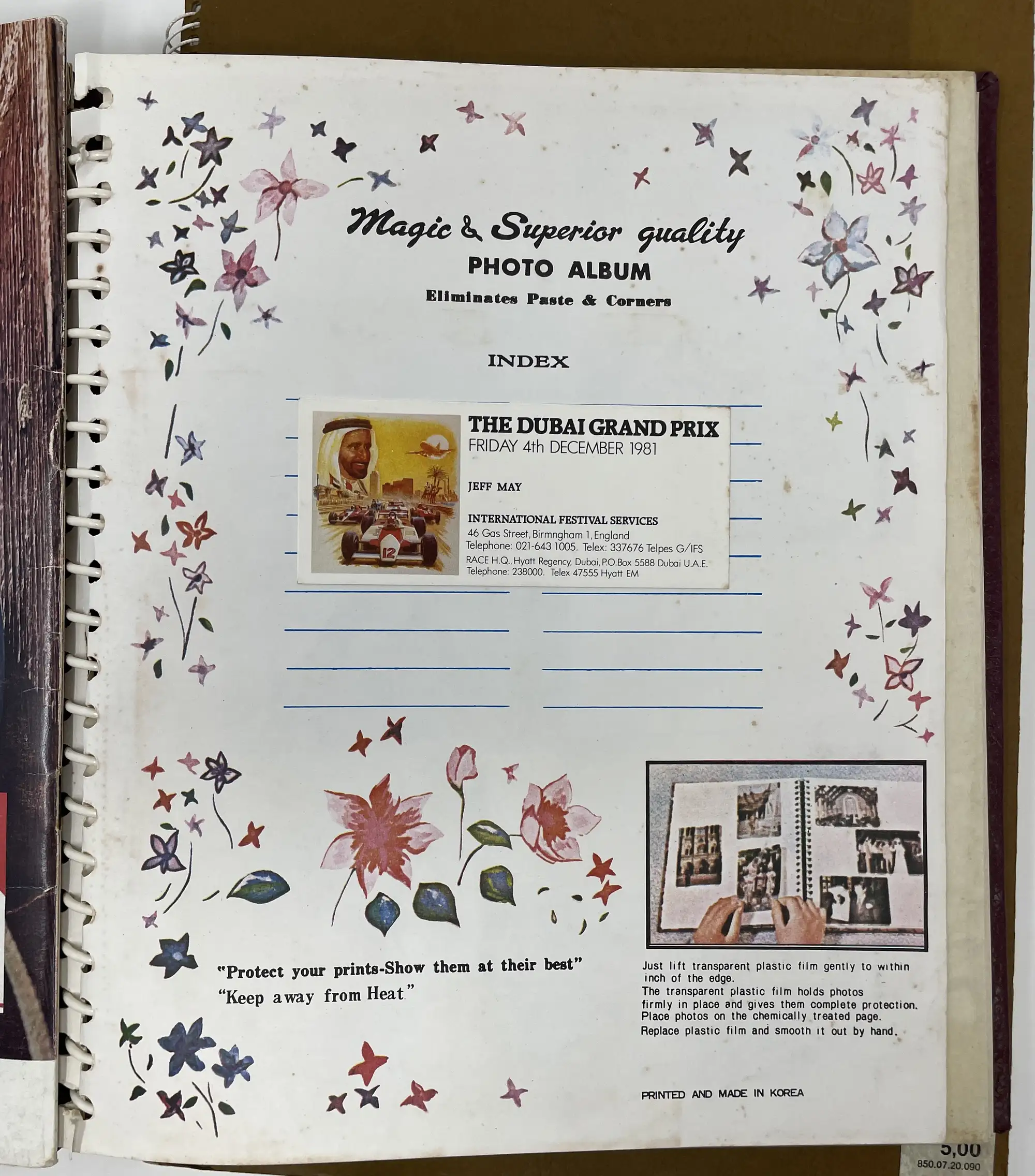 Fangio-Signed 1981 Dubai Grand Prix Framed Posters Plus Phot-For Sale