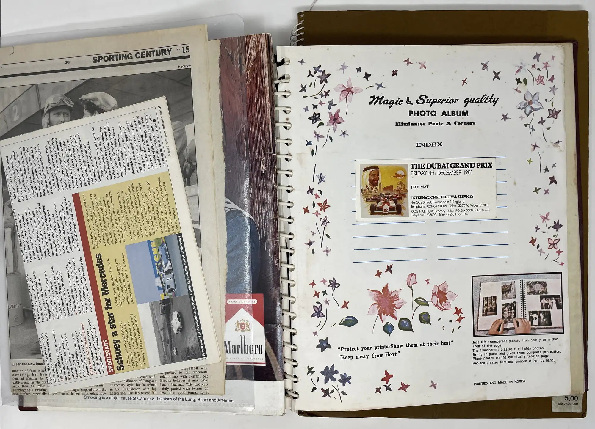 Fangio-Signed 1981 Dubai Grand Prix Framed Posters Plus Phot-For Sale