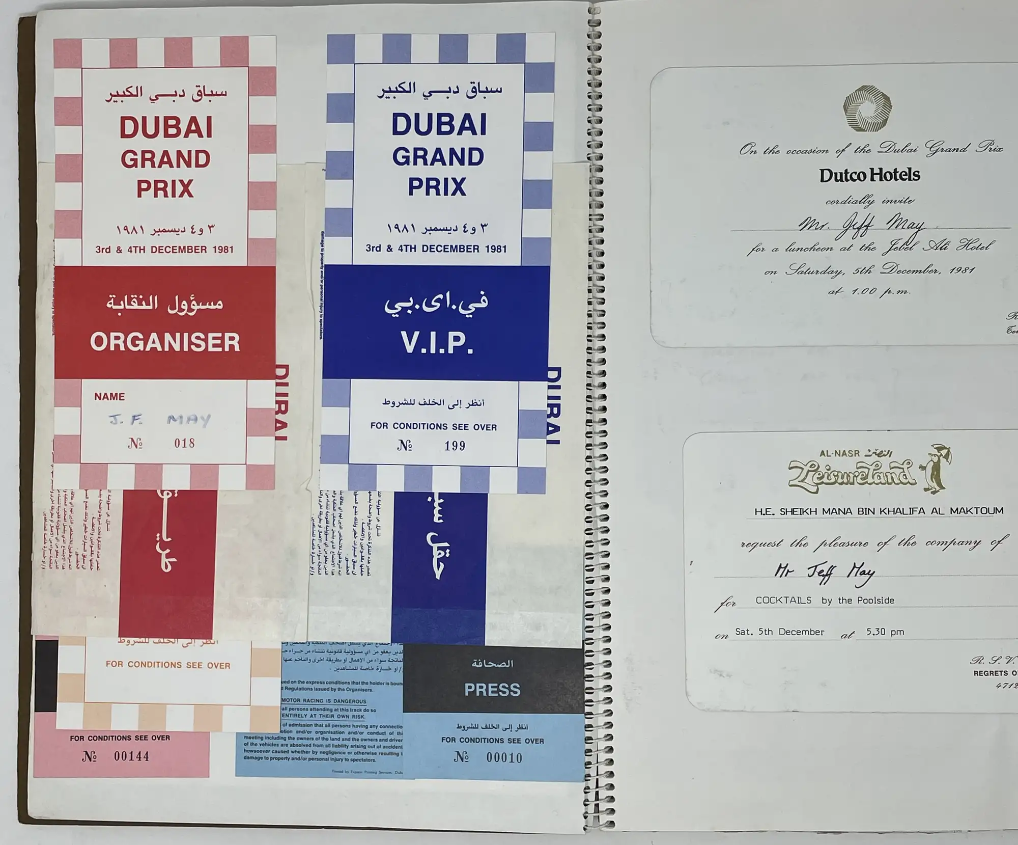 Fangio-Signed 1981 Dubai Grand Prix Framed Posters Plus Phot-For Sale