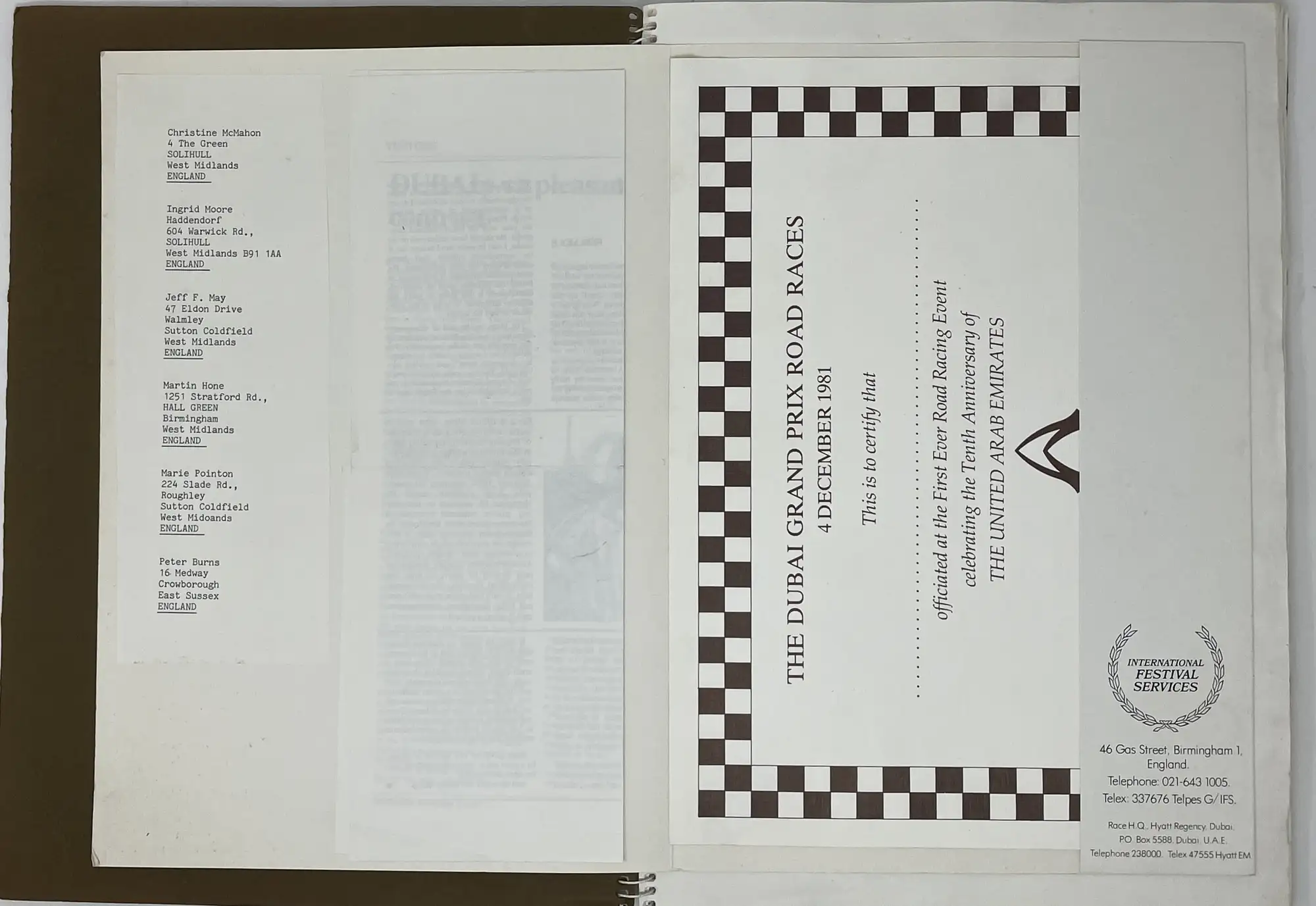 Fangio-Signed 1981 Dubai Grand Prix Framed Posters Plus Phot-For Sale