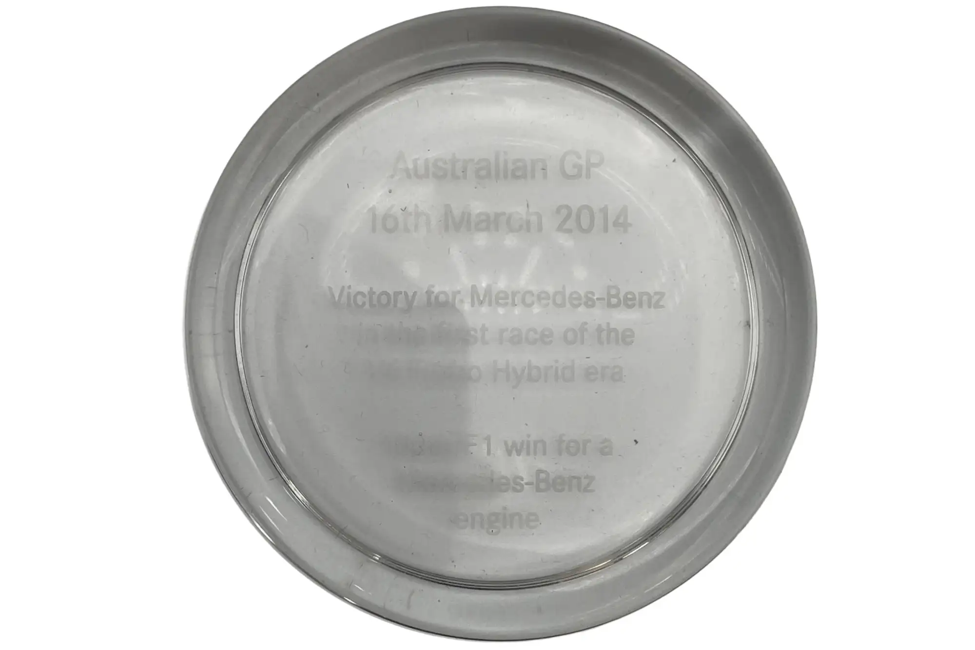 A Rare Mercedes-AMG Petronas Team Winners Glass Paperweight -For Sale