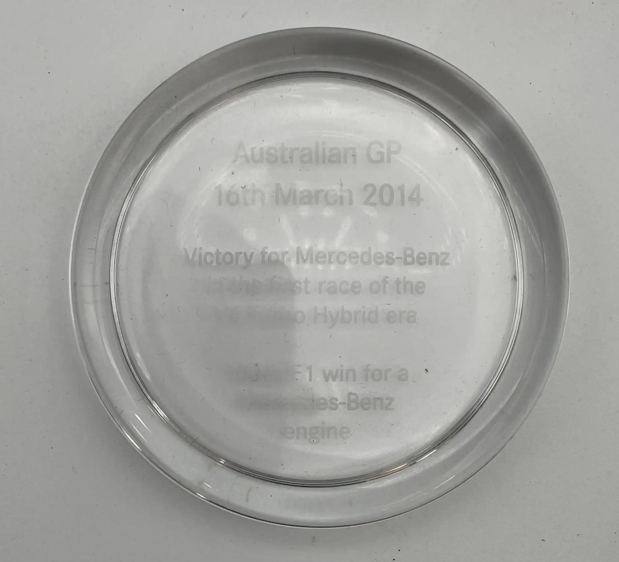 A Rare Mercedes-AMG Petronas Team Winners Glass Paperweight -For Sale