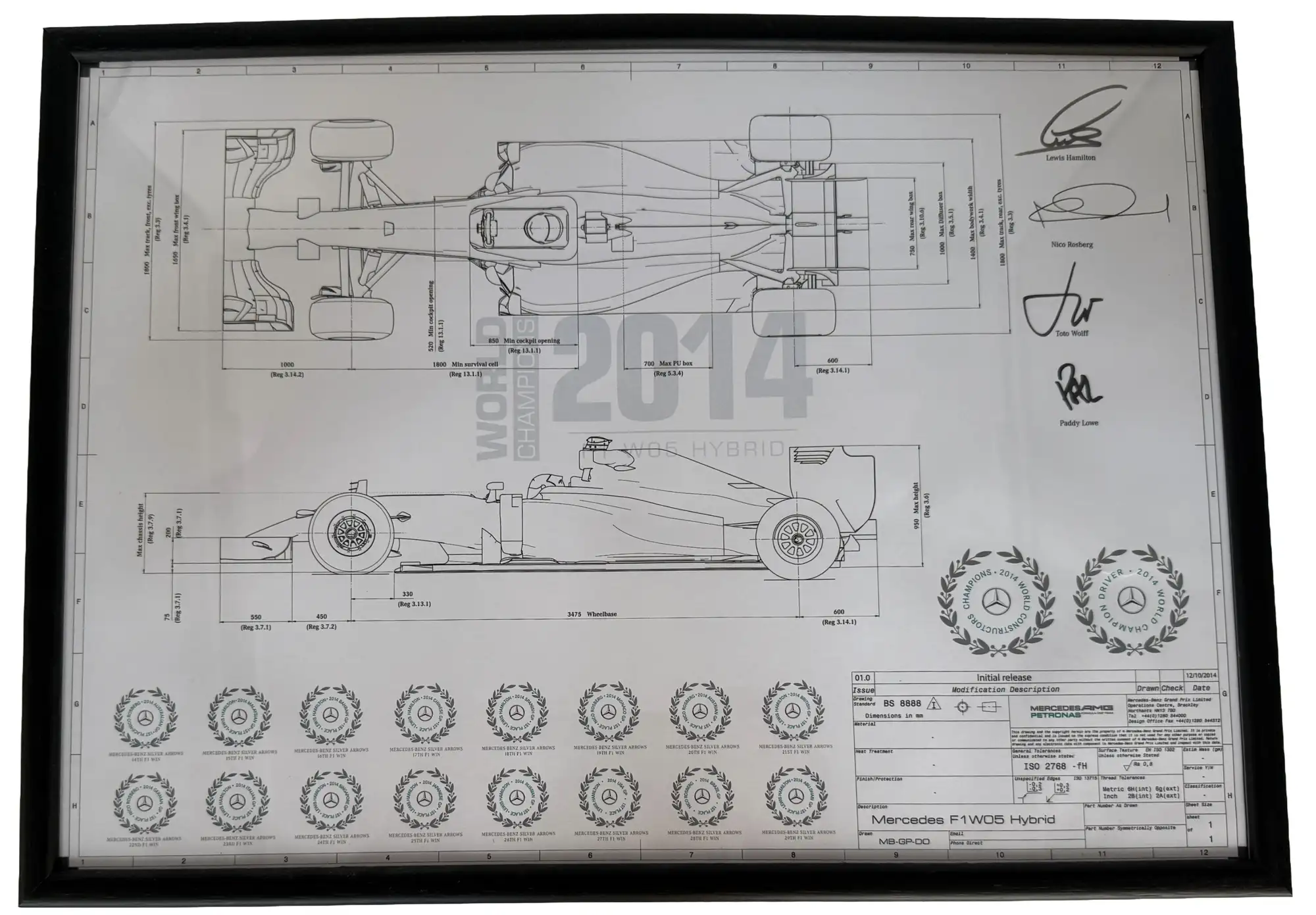 2014 Mercedes-AMG Petronas Multi-Signed Technical Drawing-Sold
