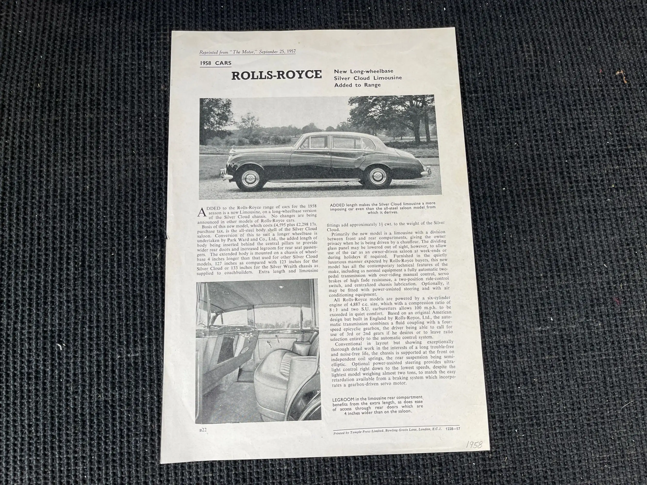 1956 Rolls-Royce Silver Cloud I EWB Factory Prototype-For Sale