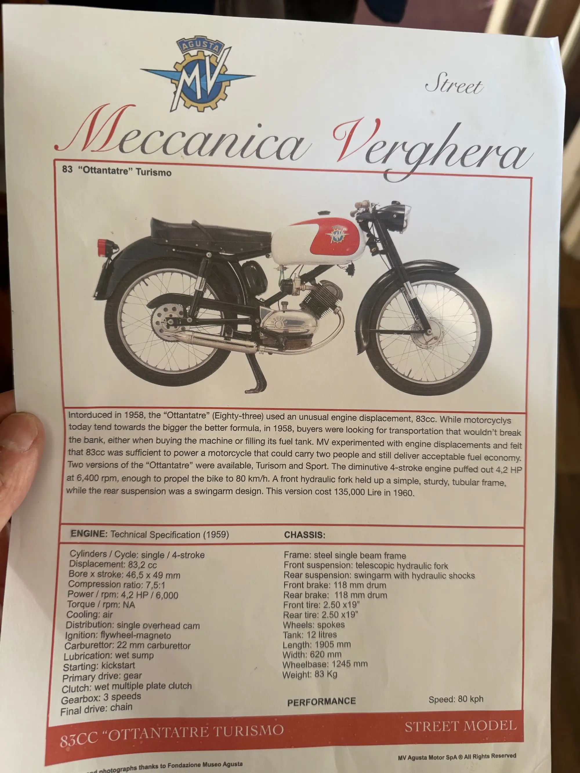 1959 MV Agusta Ottantatre 83cc-Sold