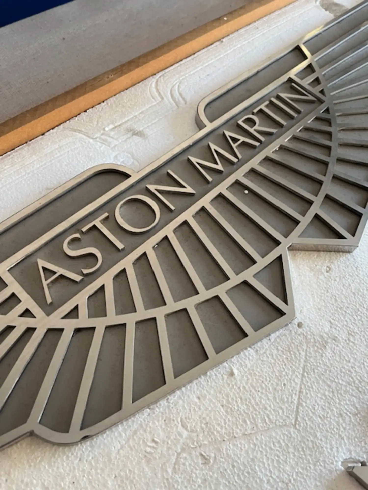 Laser Cut Stainless Steel 'Aston Martin' Wings and Lettering-For Sale
