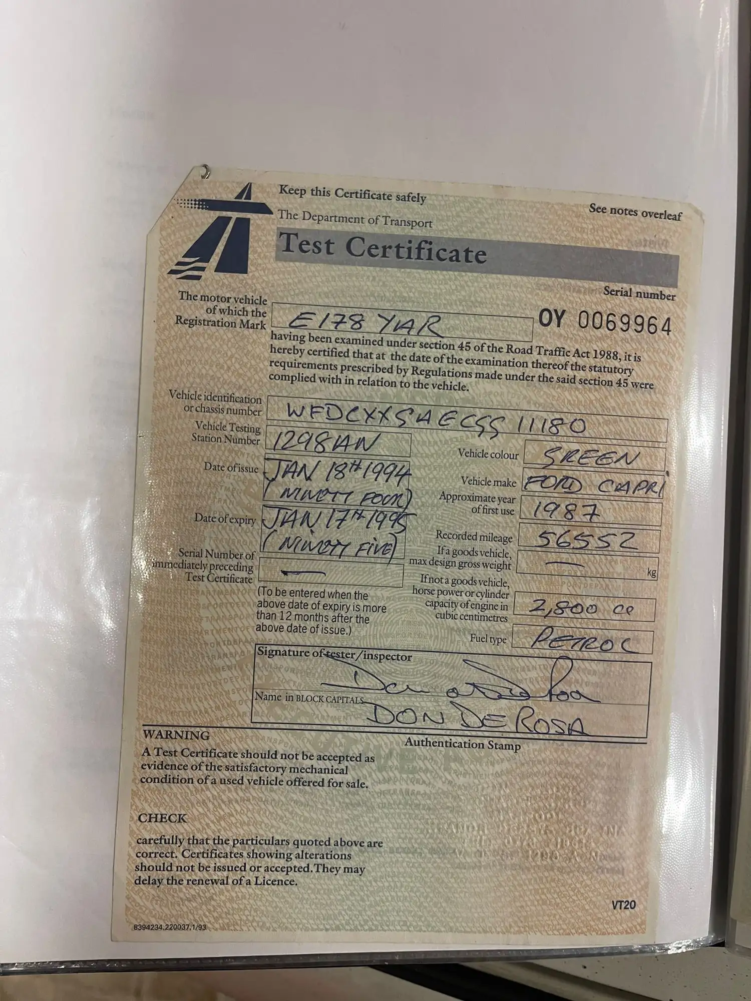 1987 Ford Capri 280 Brooklands-Sold