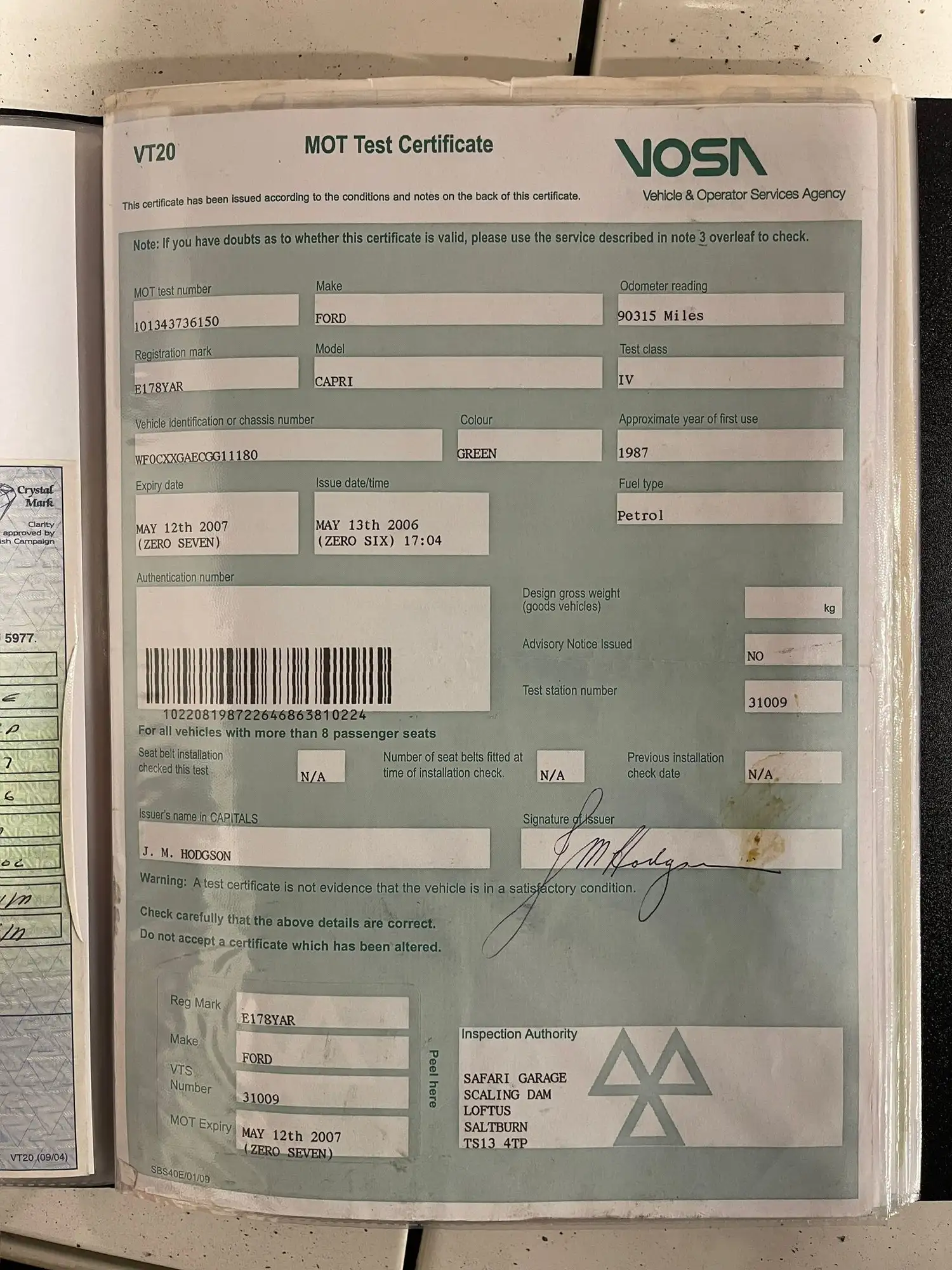 1987 Ford Capri 280 Brooklands-Sold