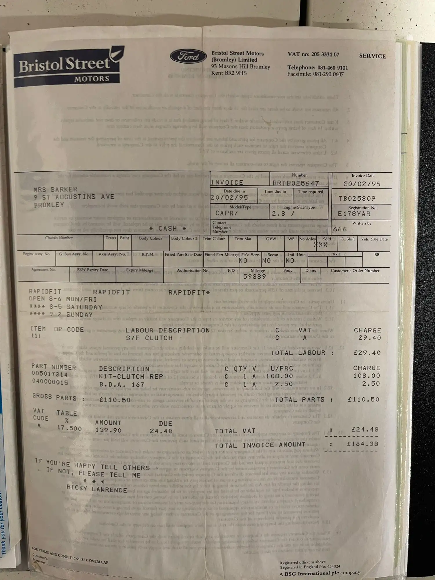 1987 Ford Capri 280 Brooklands-Sold