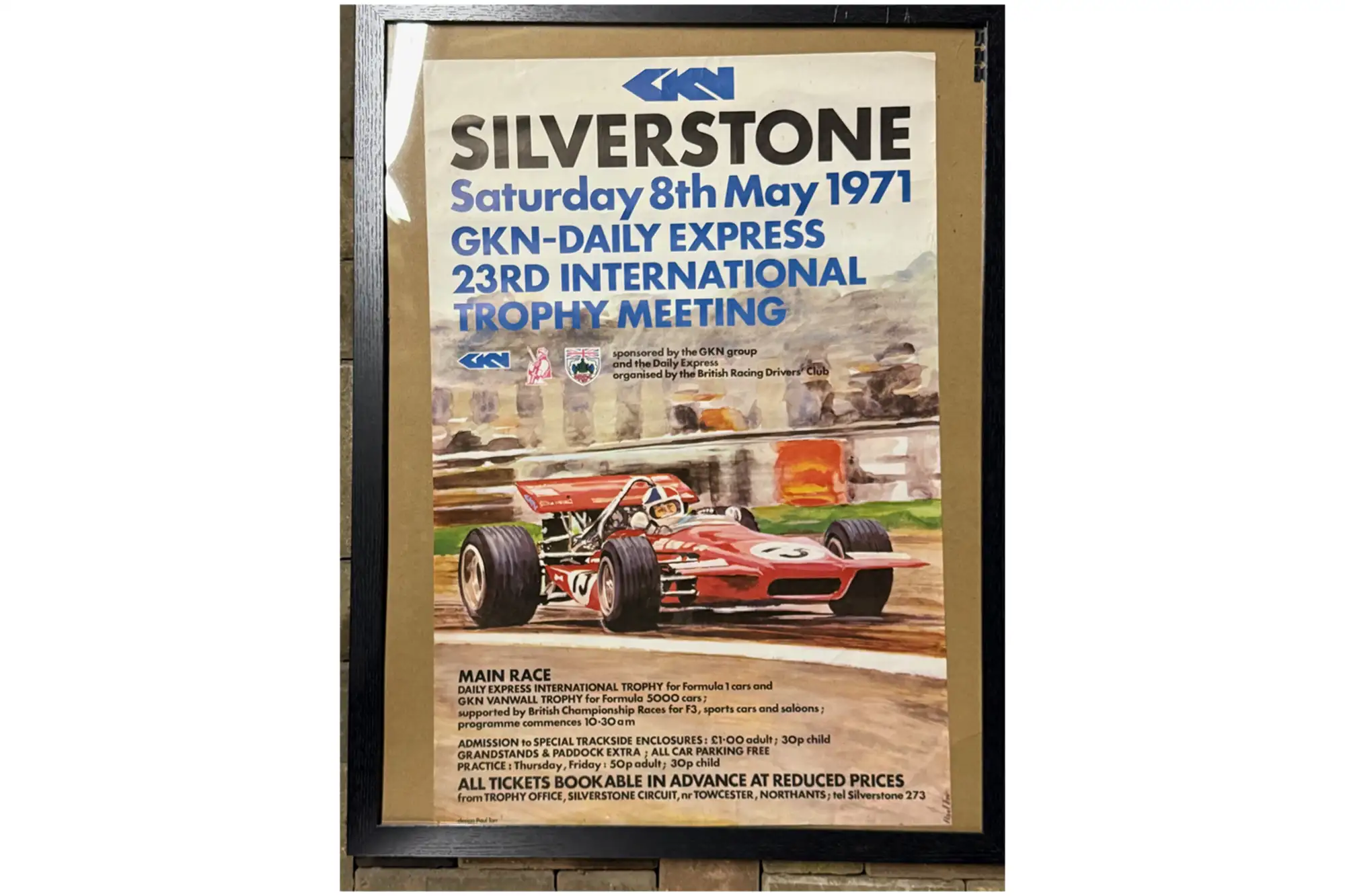 1971 Framed Silverstone F1 race event poster circa 85x65cm -For Sale