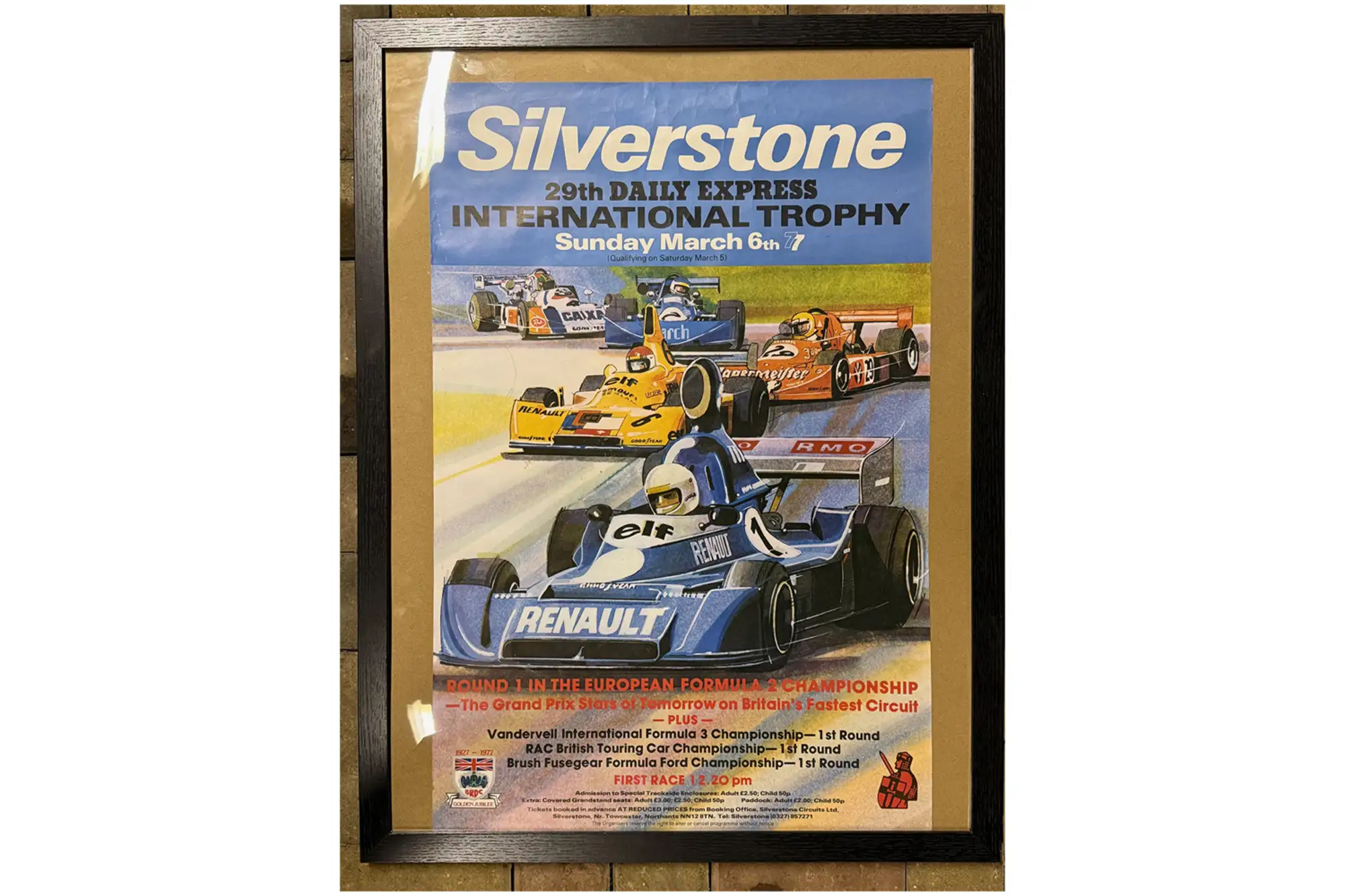 1977 Framed Silverstone F2 race event poster circa 85x65cm -For Sale