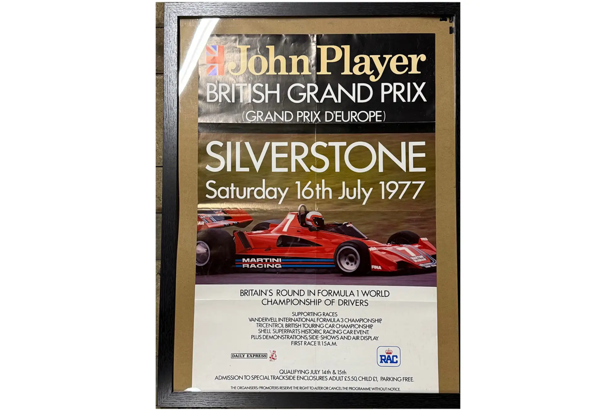 1977 Framed Silverstone British Grand Prix event poster circ-For Sale