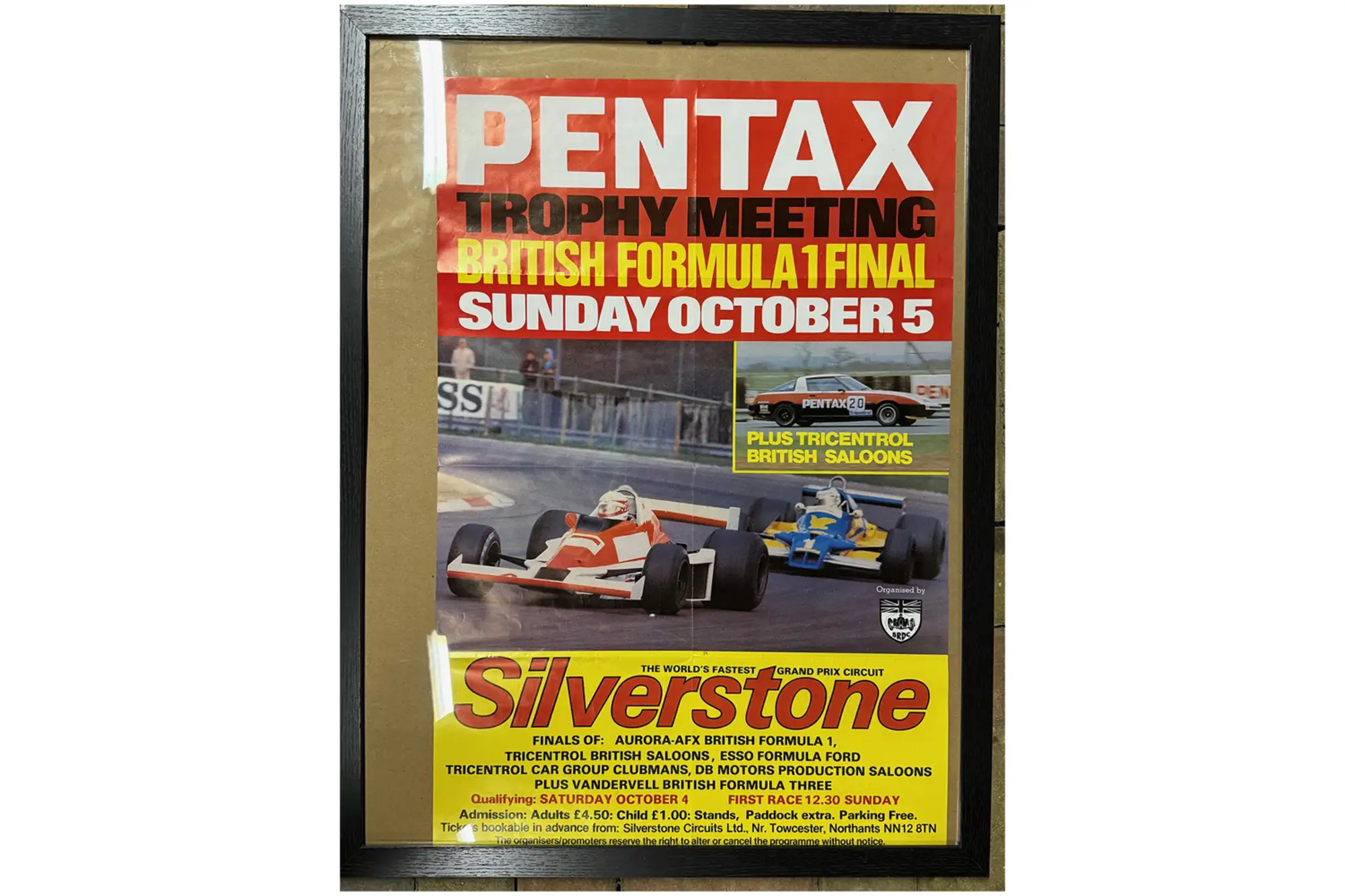 c1980 Framed Silverstone British F1 event poster circa 85x65-For Sale