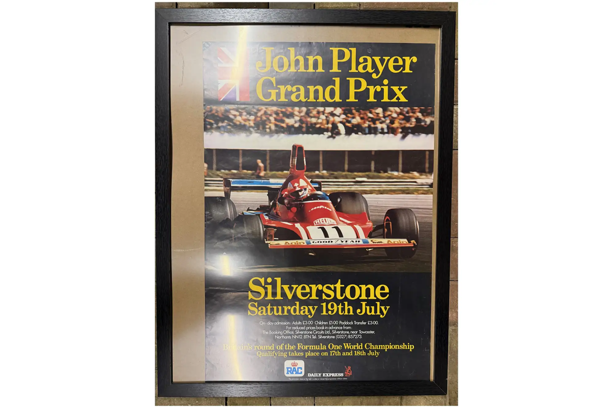 1975 Framed Silverstone British Grand Prix event poster circ-For Sale