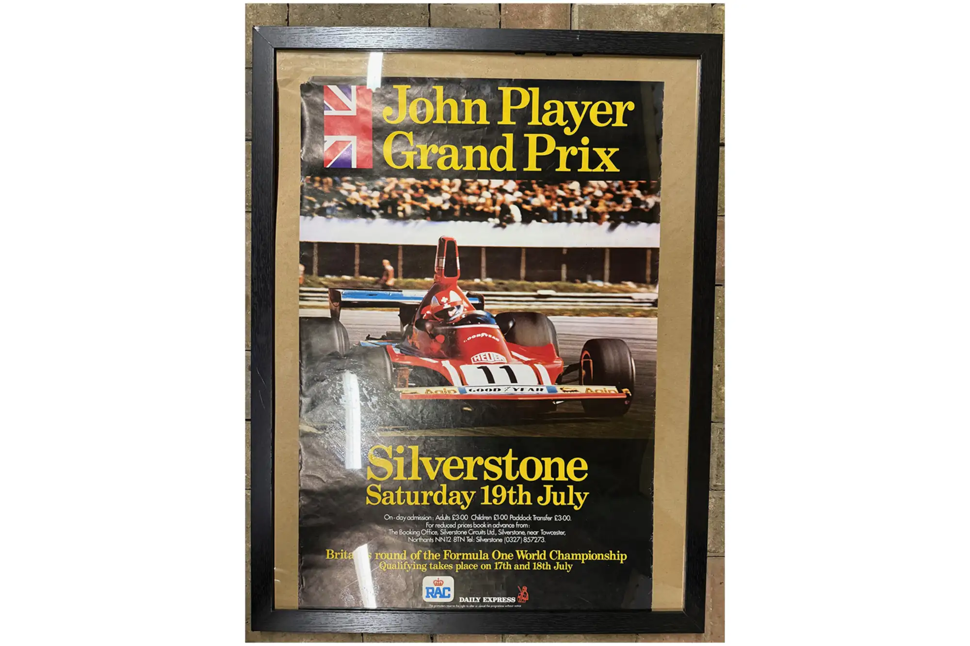 1975 Framed Silverstone British Grand Prix event poster circ-For Sale