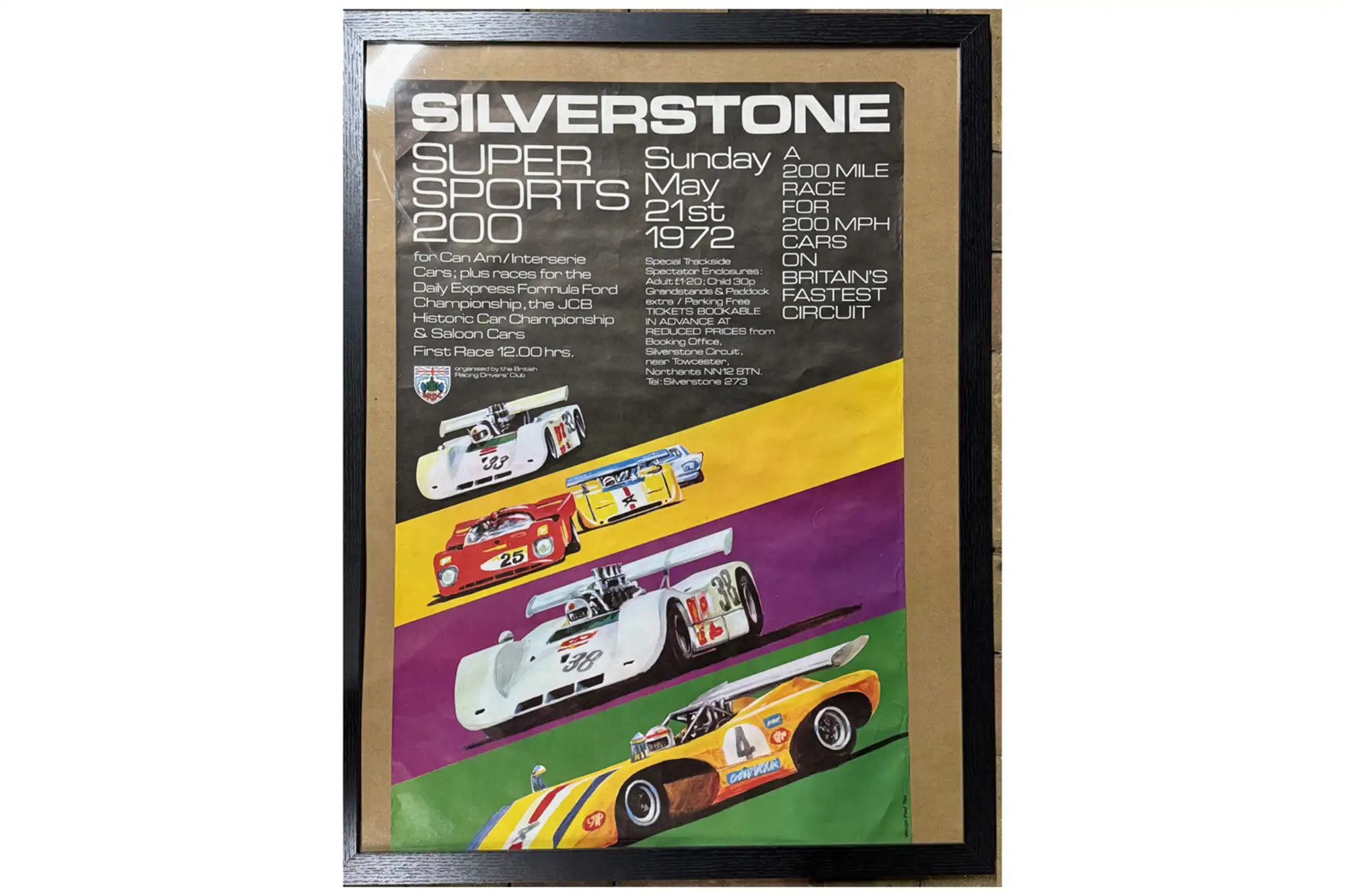 1972 Framed Silverstone Can Am Race Poster circa 85x65cm-For Sale