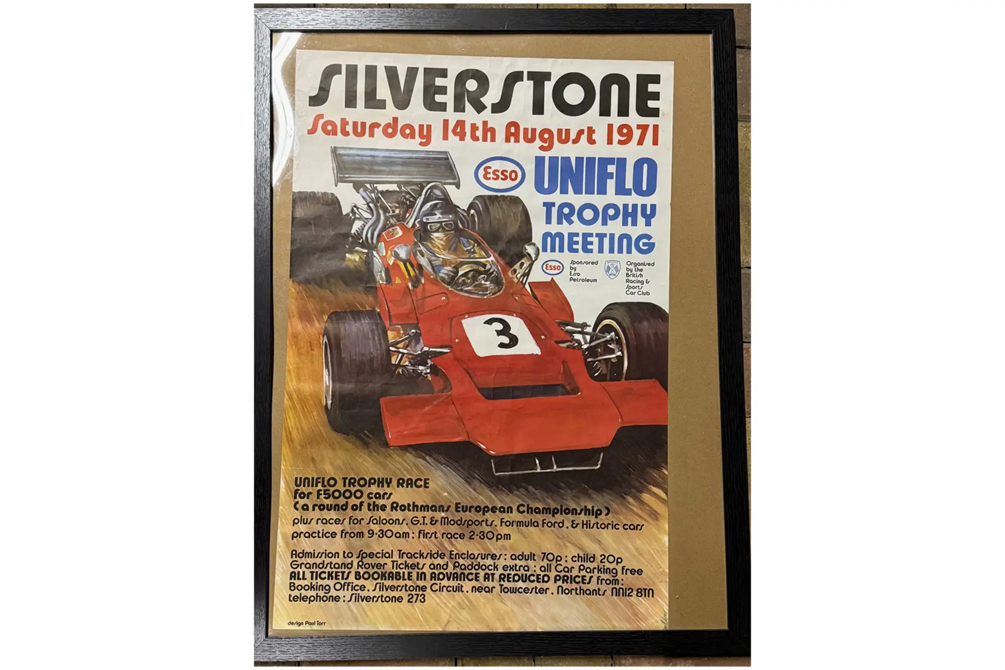 1971 Framed Silverstone F5000 race event poster circa 85x65c-For Sale