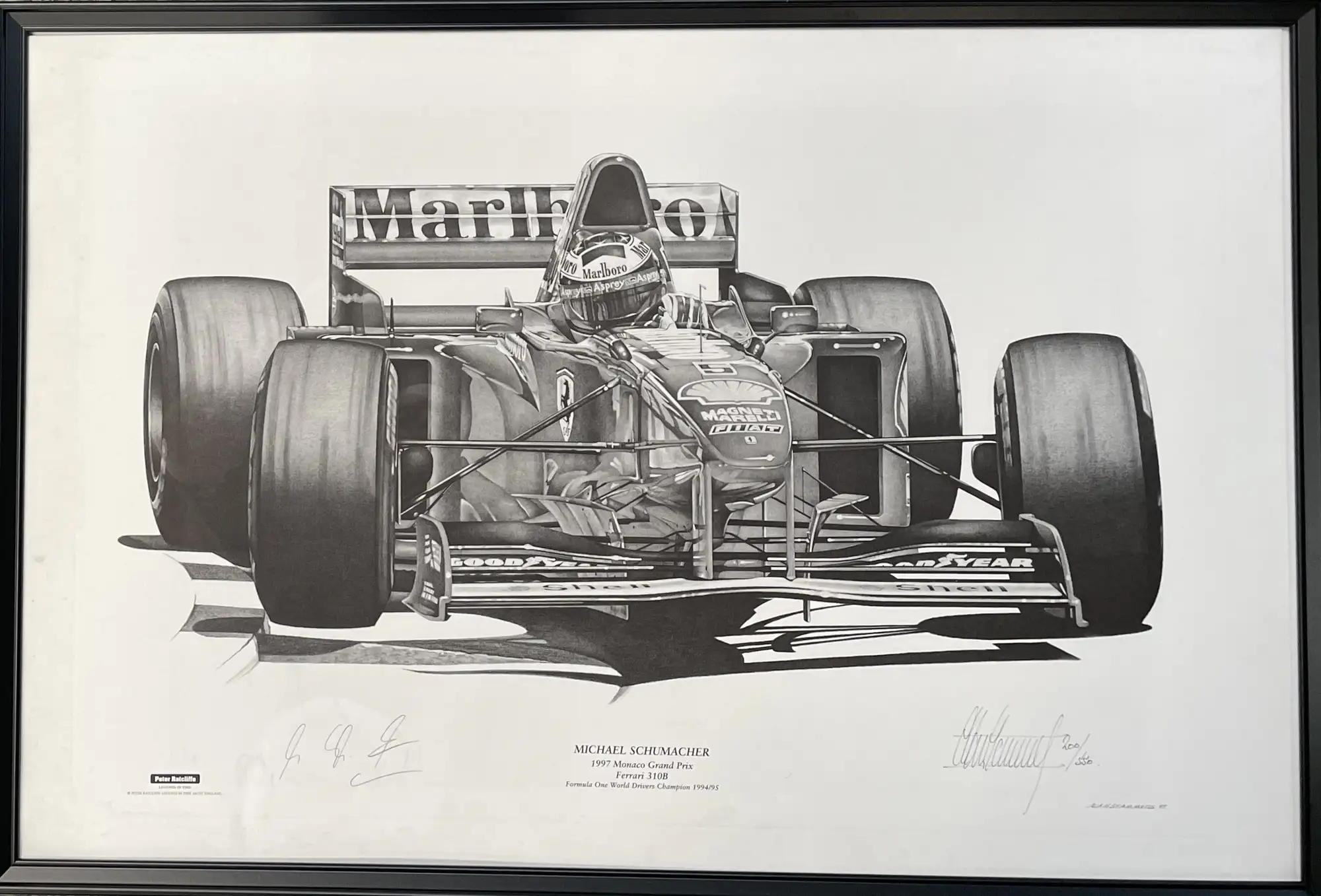 Schumacher-Signed Print of His Ferrari Victory at Monaco in -For Sale