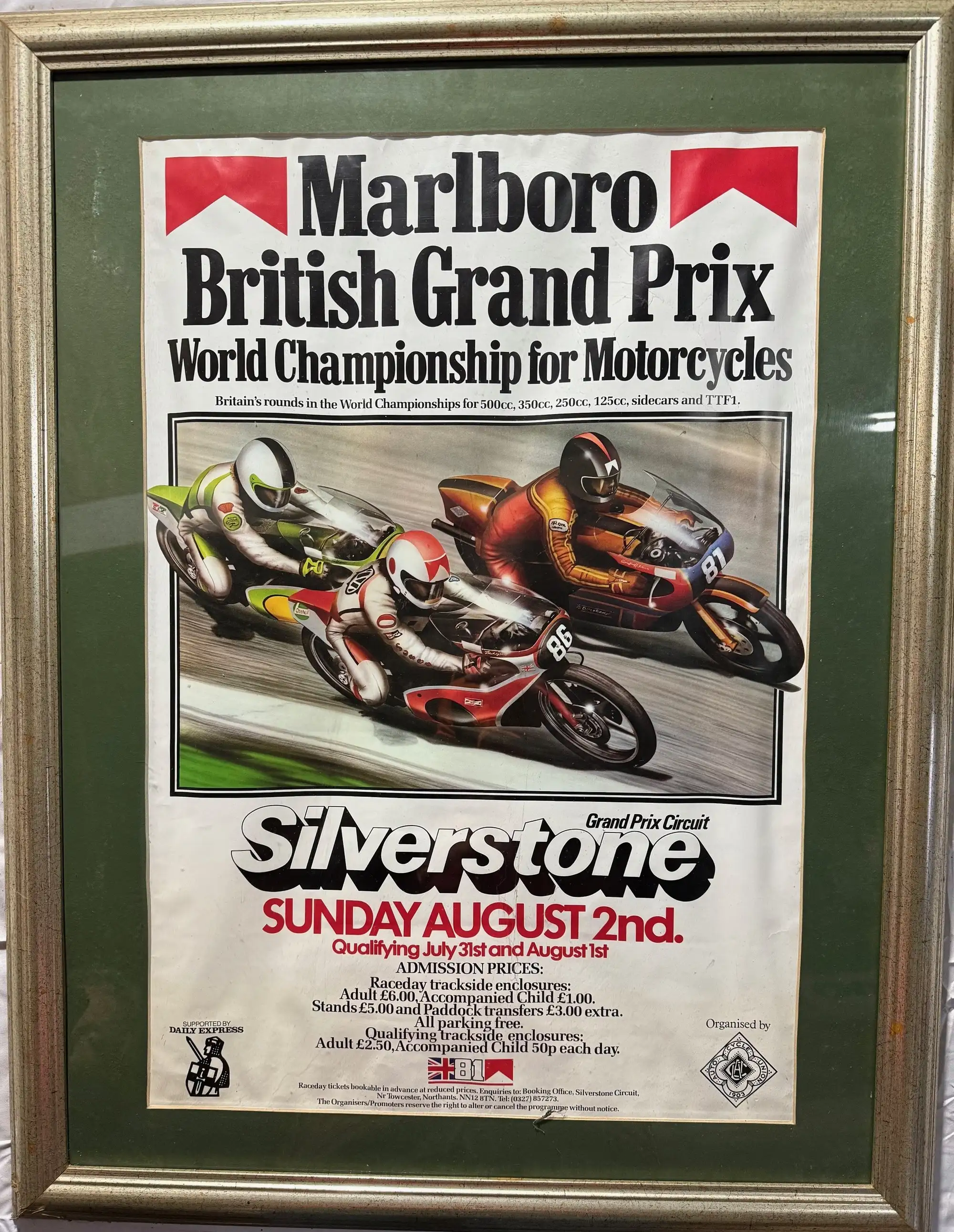 1981 Silverstone British Motorcycle GP Framed Poster -For Sale