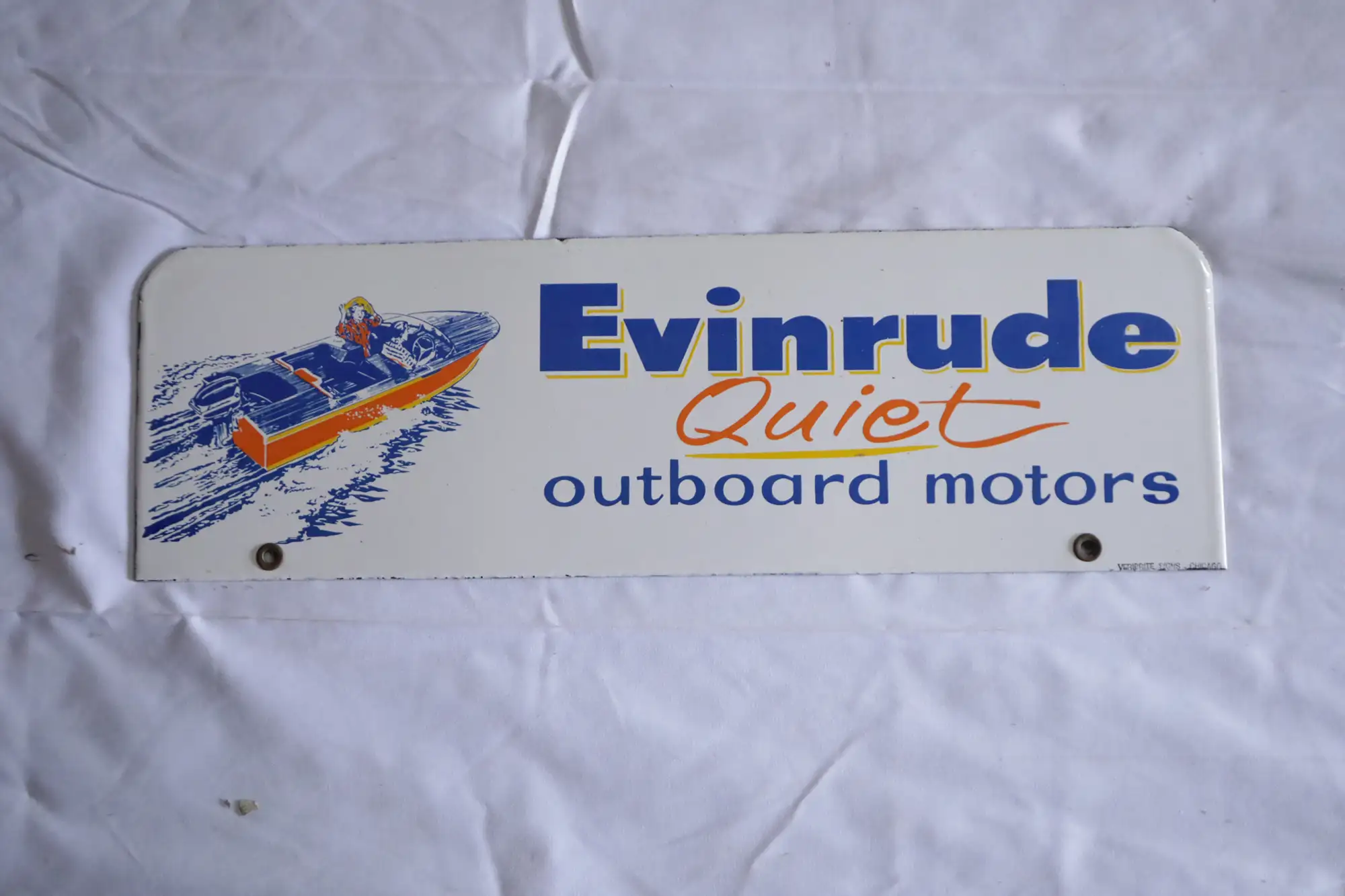 1960s Evinrude Quiet Outboard Motors Enamel Sign-For Sale