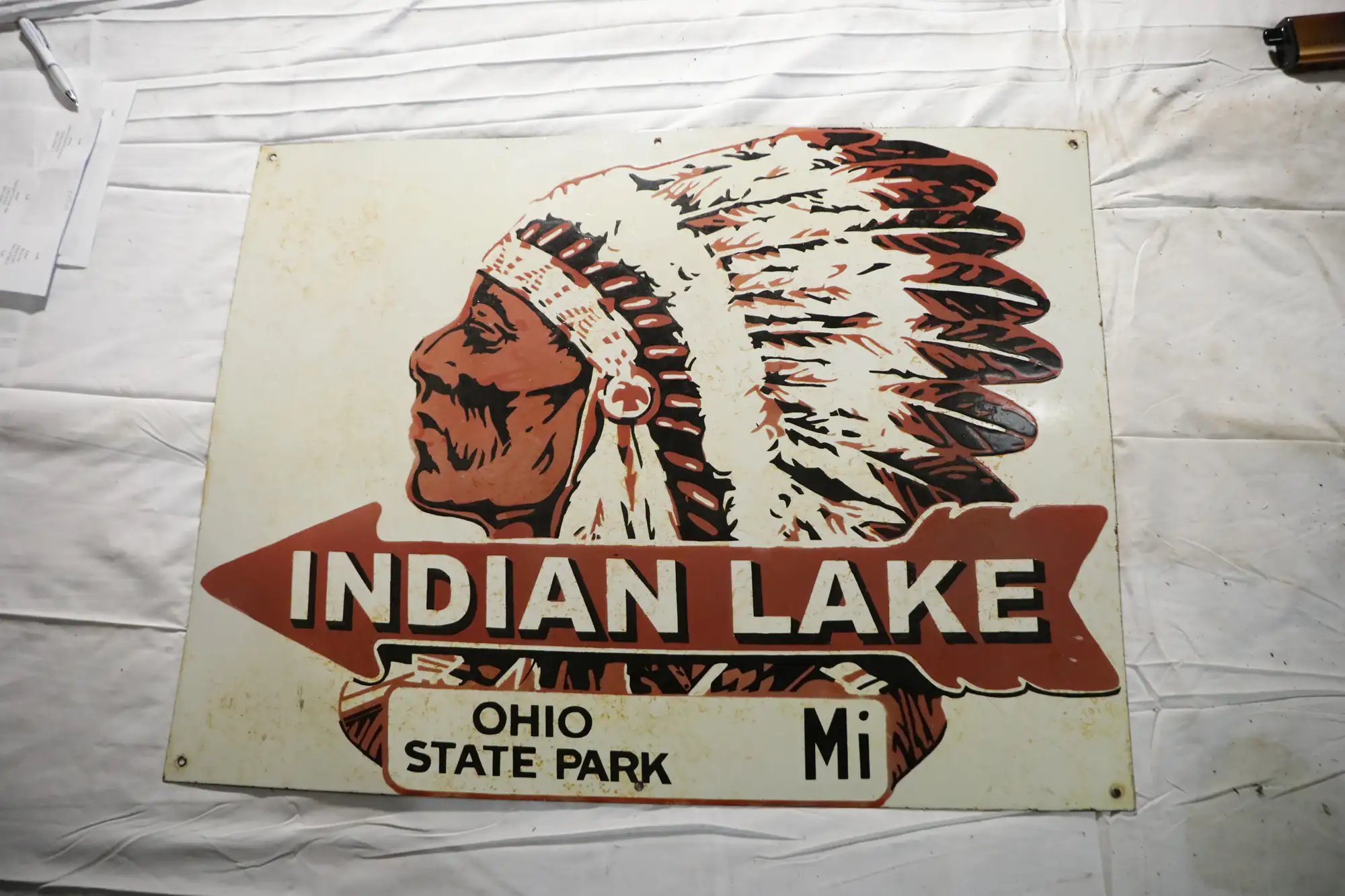 Indian Lake Ohio Petroleum Double Sided Enamel Sign-For Sale
