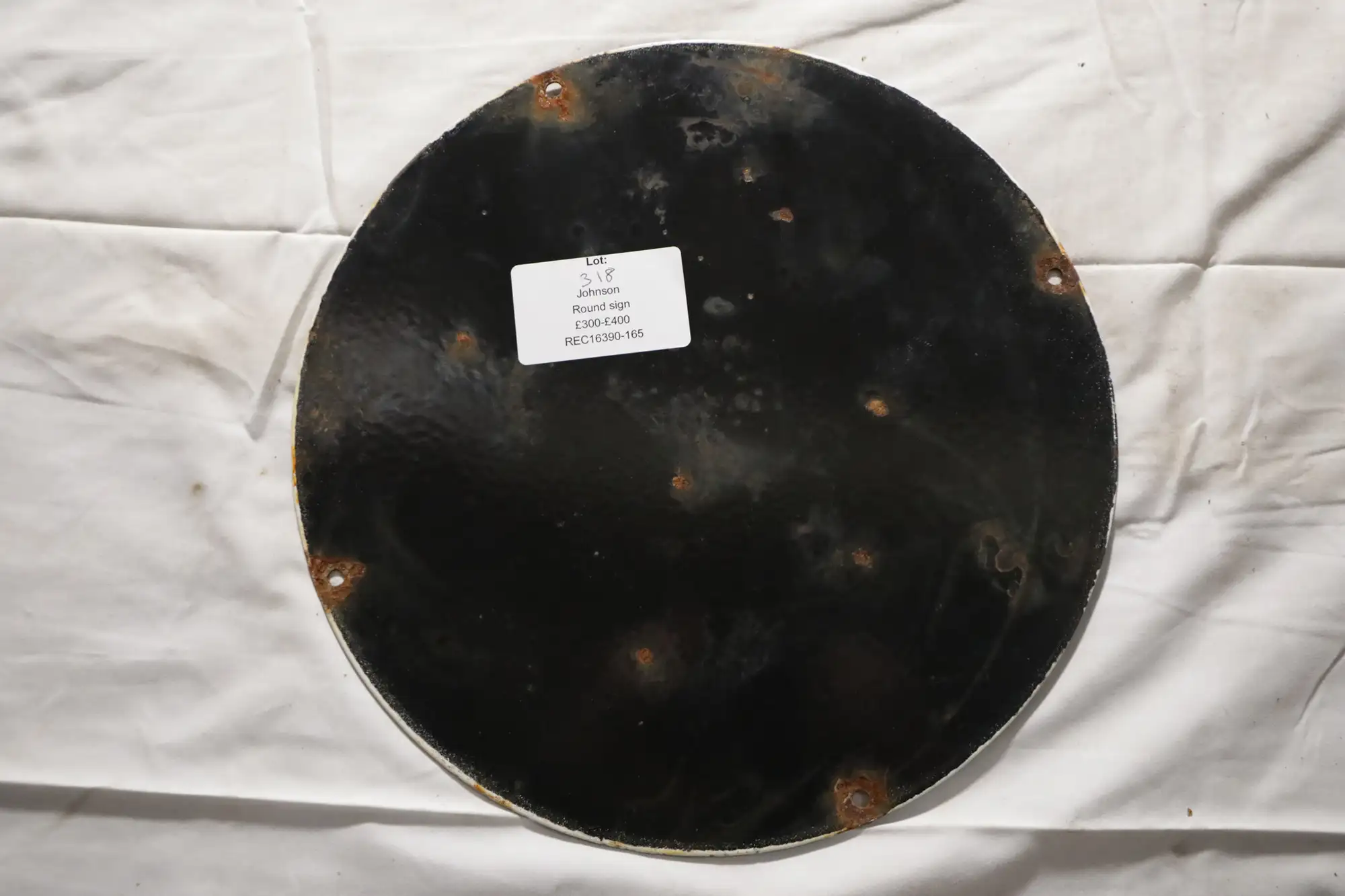 Johnson Sea-Horses & Boats Round Enamel Sign-For Sale