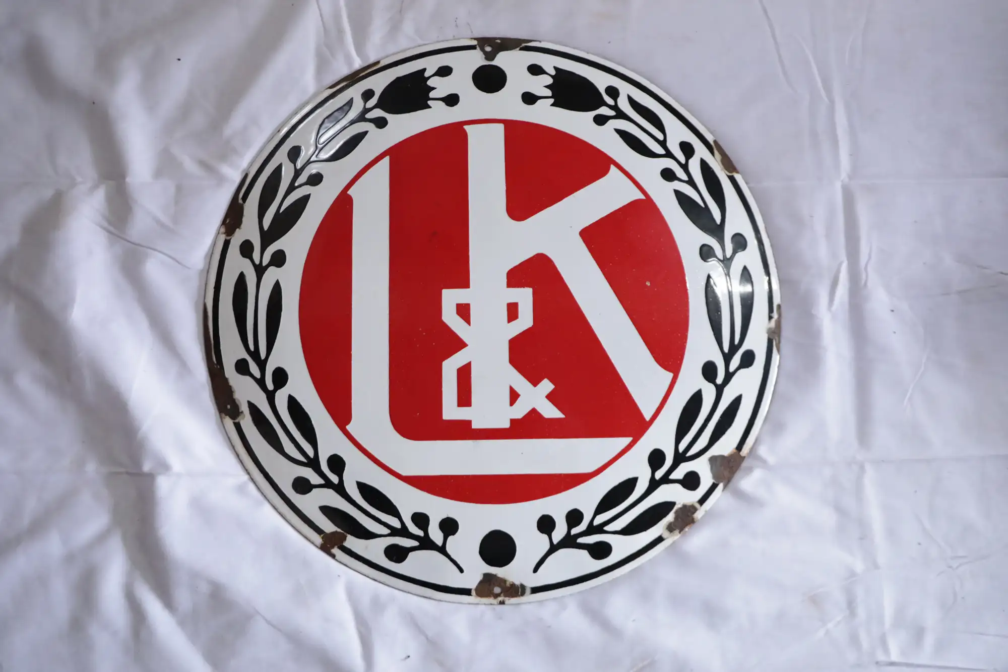 1920s Laurent & Klemin Skoda Enamel Sign-For Sale
