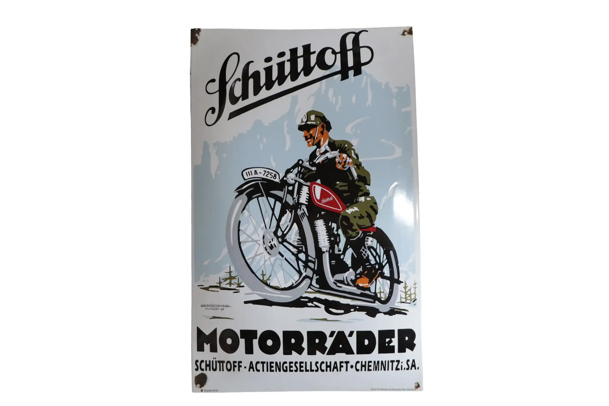 Schuttoff Motorrader Enamel Sign-For Sale