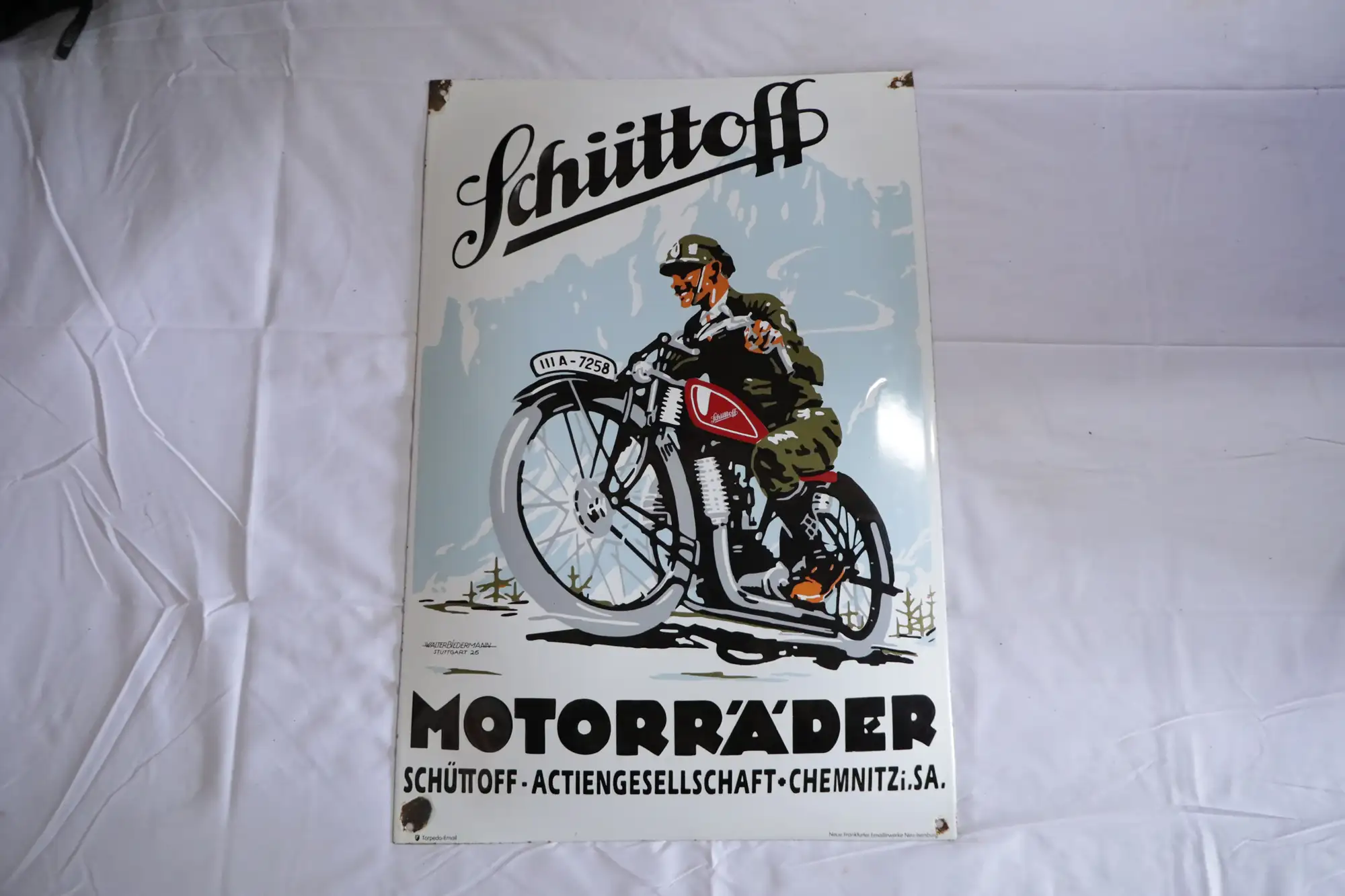 Schuttoff Motorrader Enamel Sign-For Sale