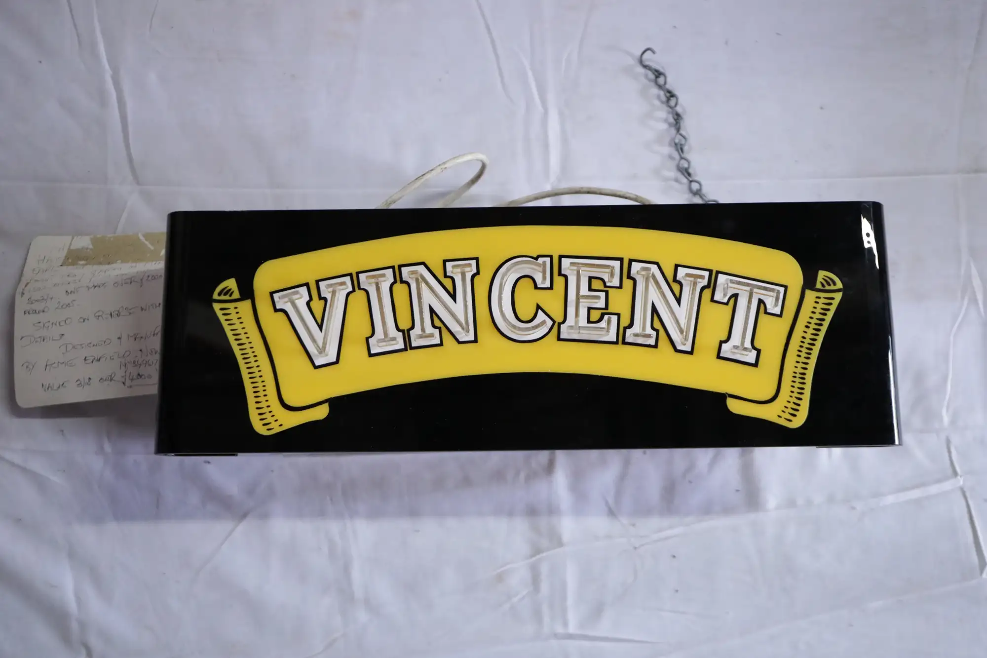 Vincent Neon Shop Sign, Ex-1951 Earls Court Show-For Sale