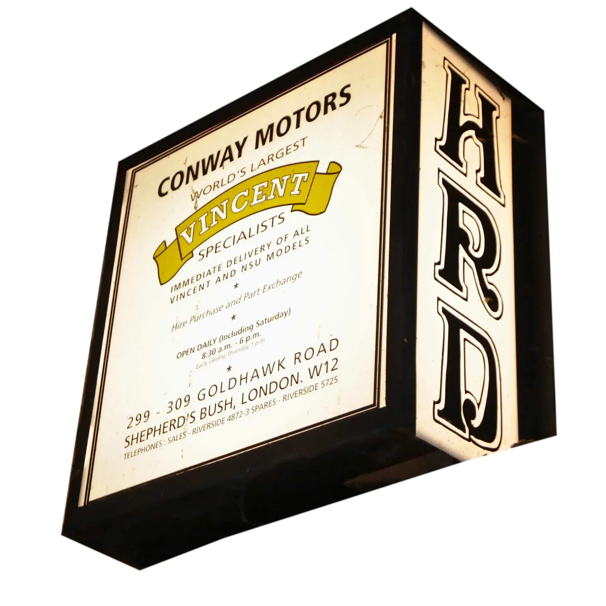 Conway Motors Vincent HRD Dealership Light Box Showroom Sign-For Sale