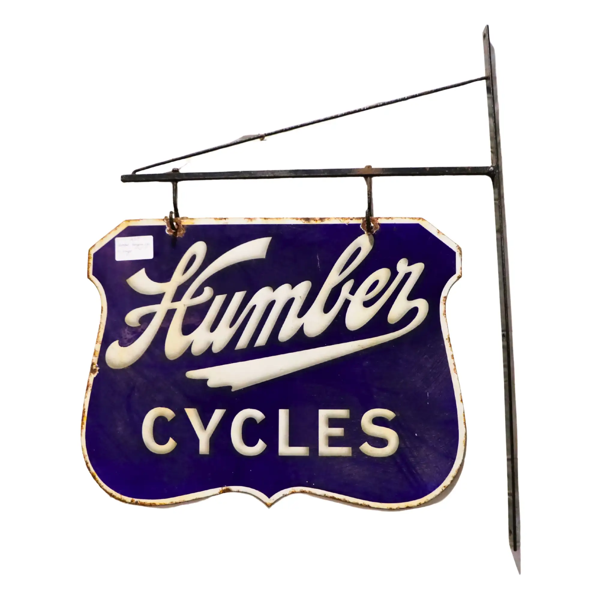 Humber Cycles Hanging Enamel Sign and Wall Hanging Bracket-For Sale