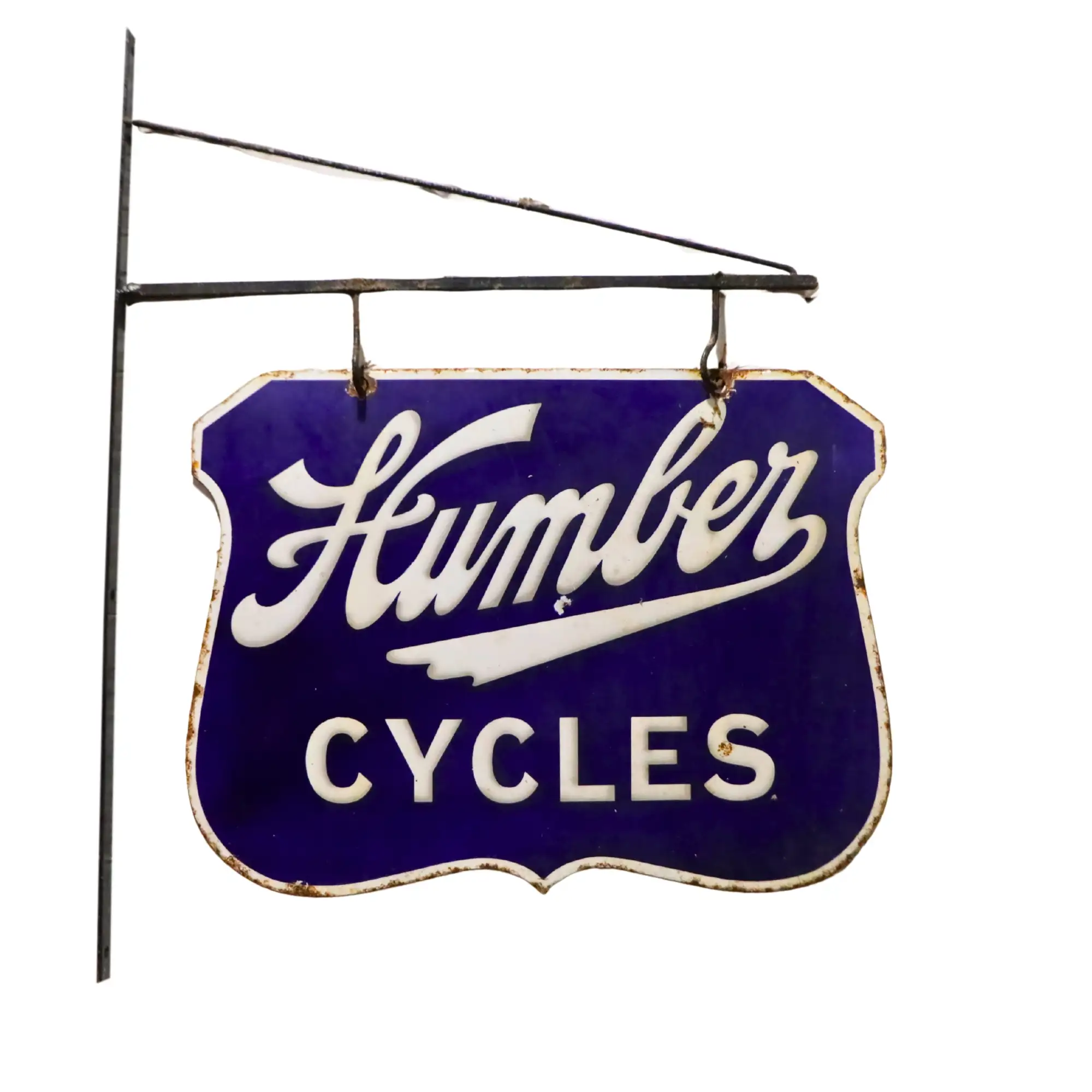Humber Cycles Hanging Enamel Sign and Wall Hanging Bracket-For Sale