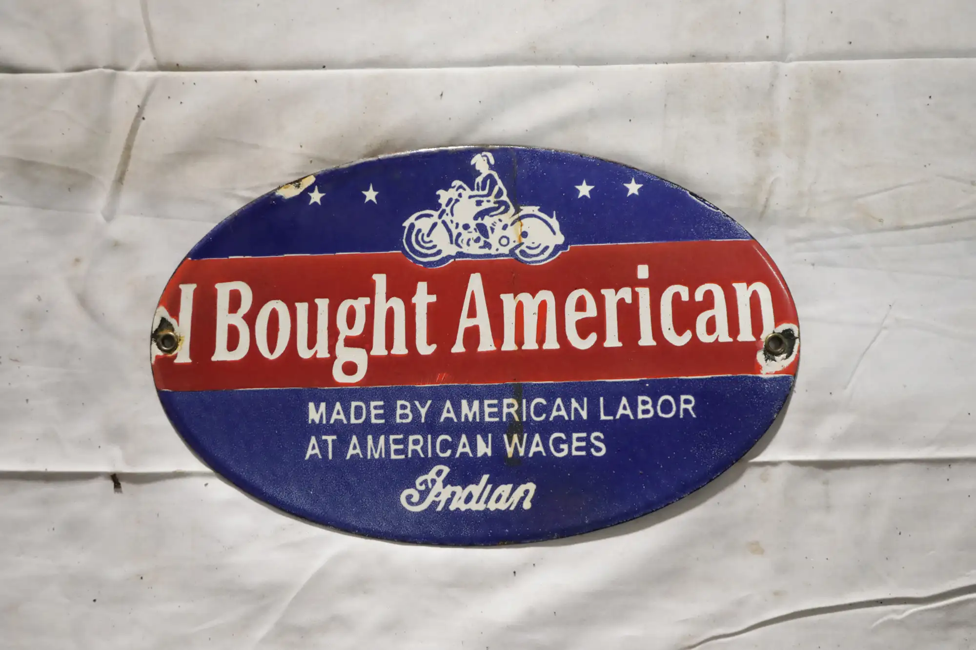 Indian 'I Bought American' Oval Enamel Sign-For Sale