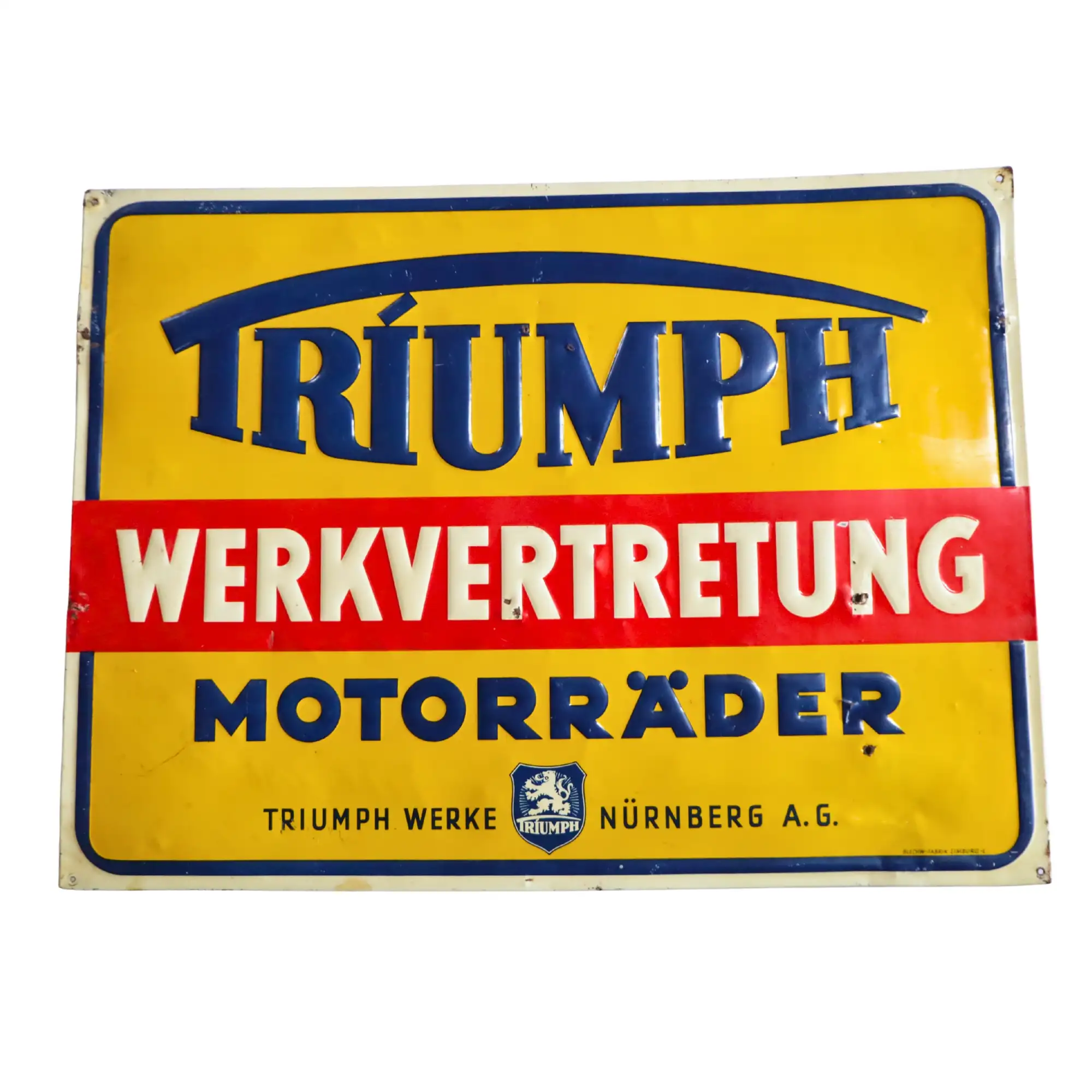 Triumph Werkvertretung Pressed Tin Enamel Sign-For Sale
