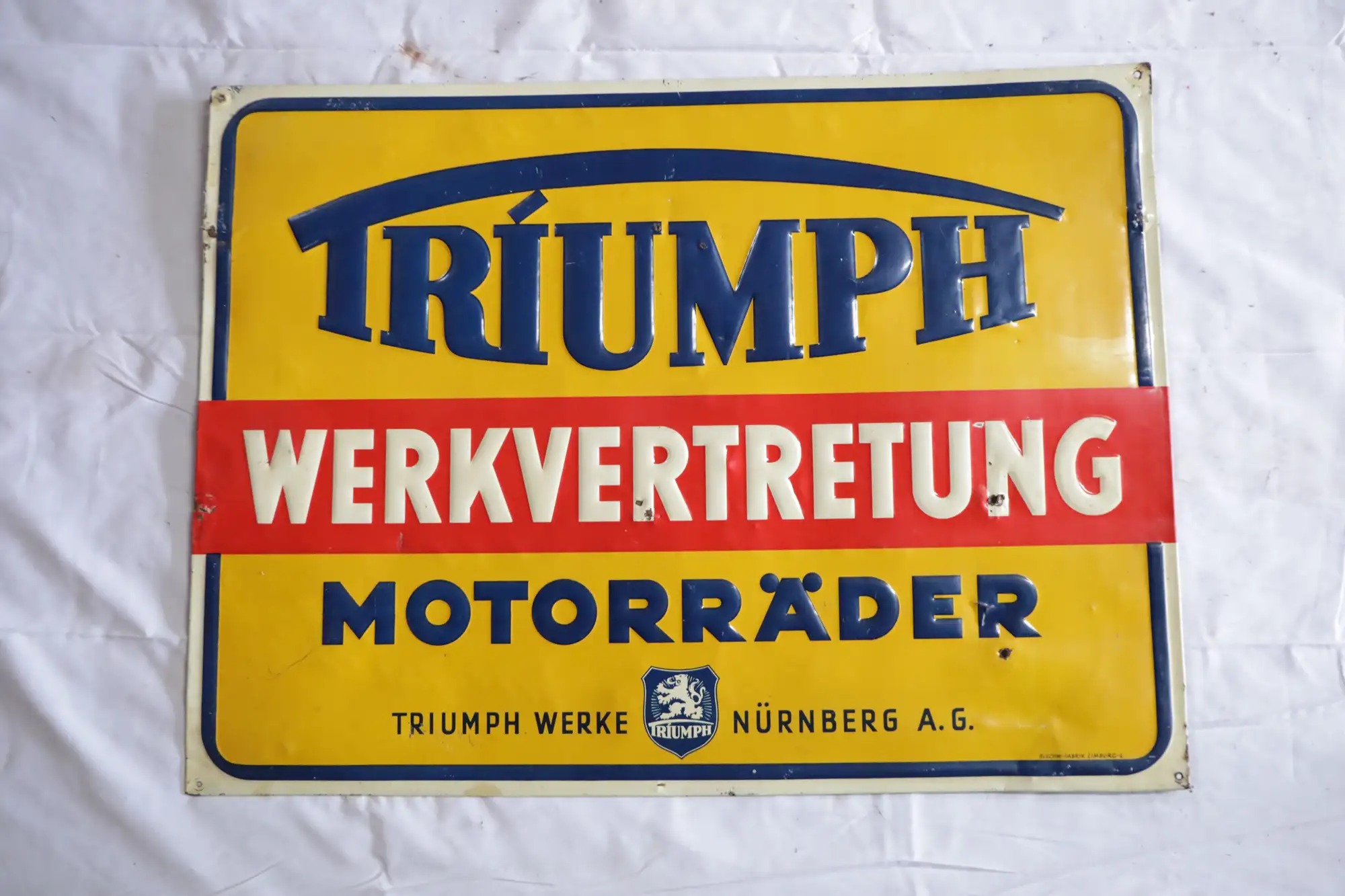 Triumph Werkvertretung Pressed Tin Enamel Sign-For Sale