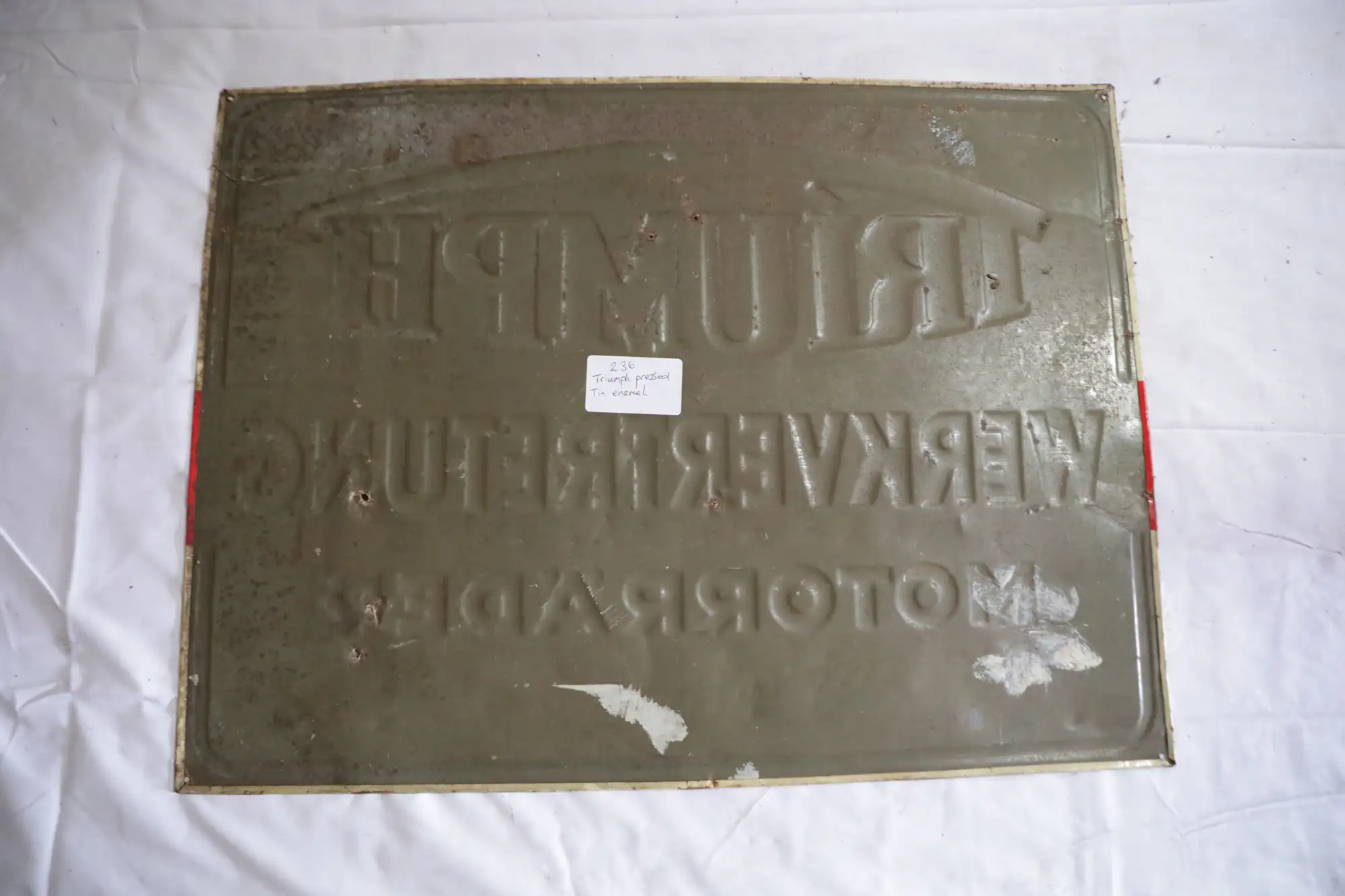 Triumph Werkvertretung Pressed Tin Enamel Sign-For Sale