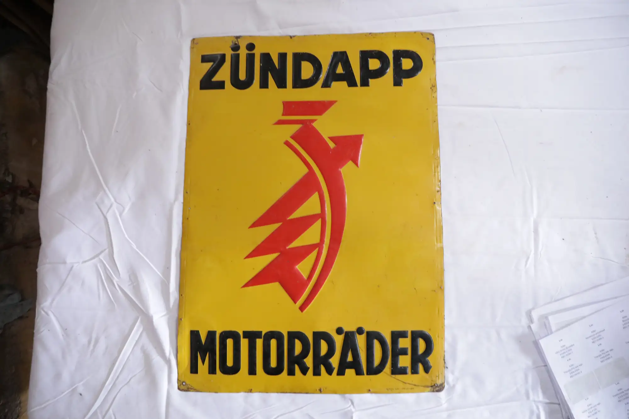 1920s Zundapp Motorrader Pressed Tin Sign-For Sale