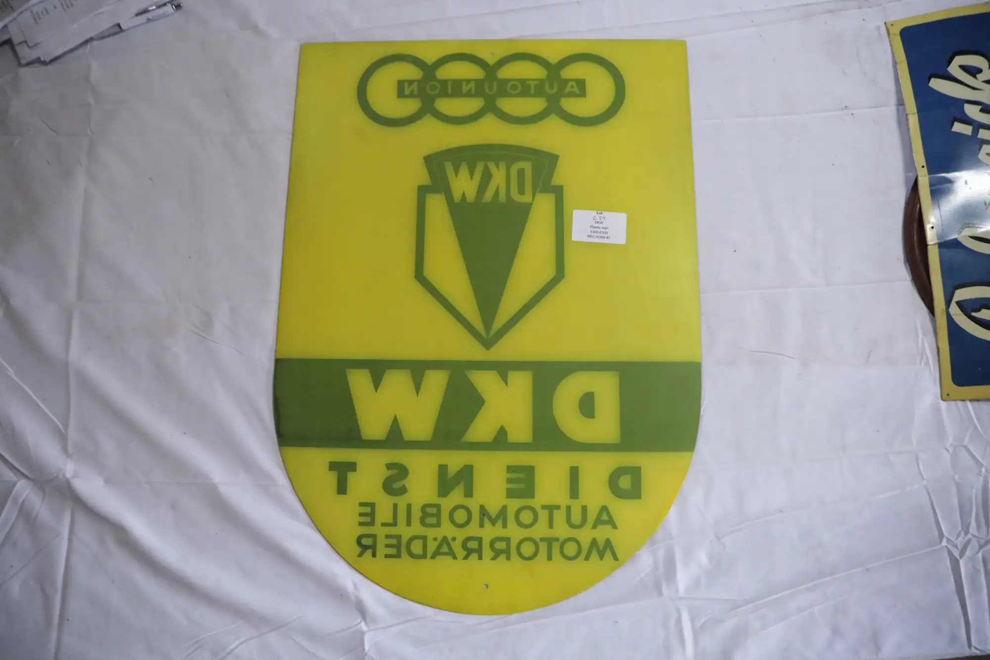 Auto Union DKW Dienst Plastic Sign-For Sale