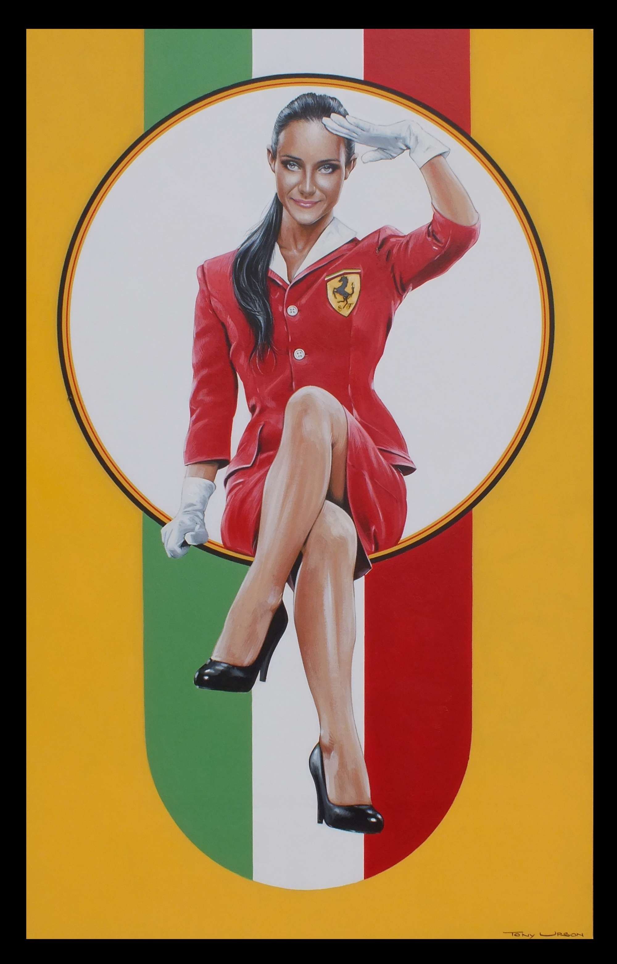 Ferrari Pin up Girl, painting by Tony Upson.-Sold
