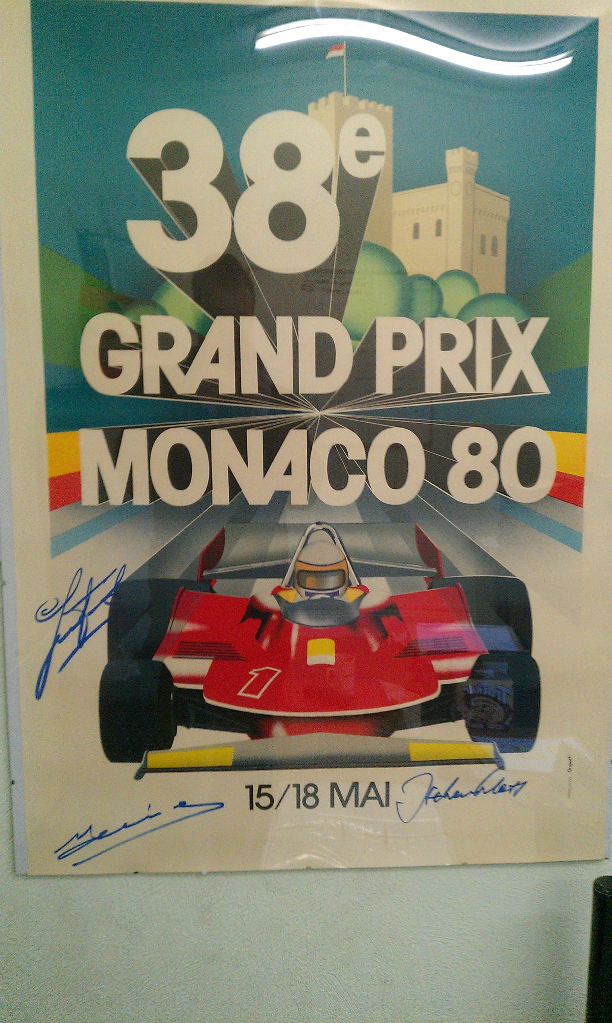 Multi Autographed1980 Monaco Grand Prix reprint poster-Auction Lot