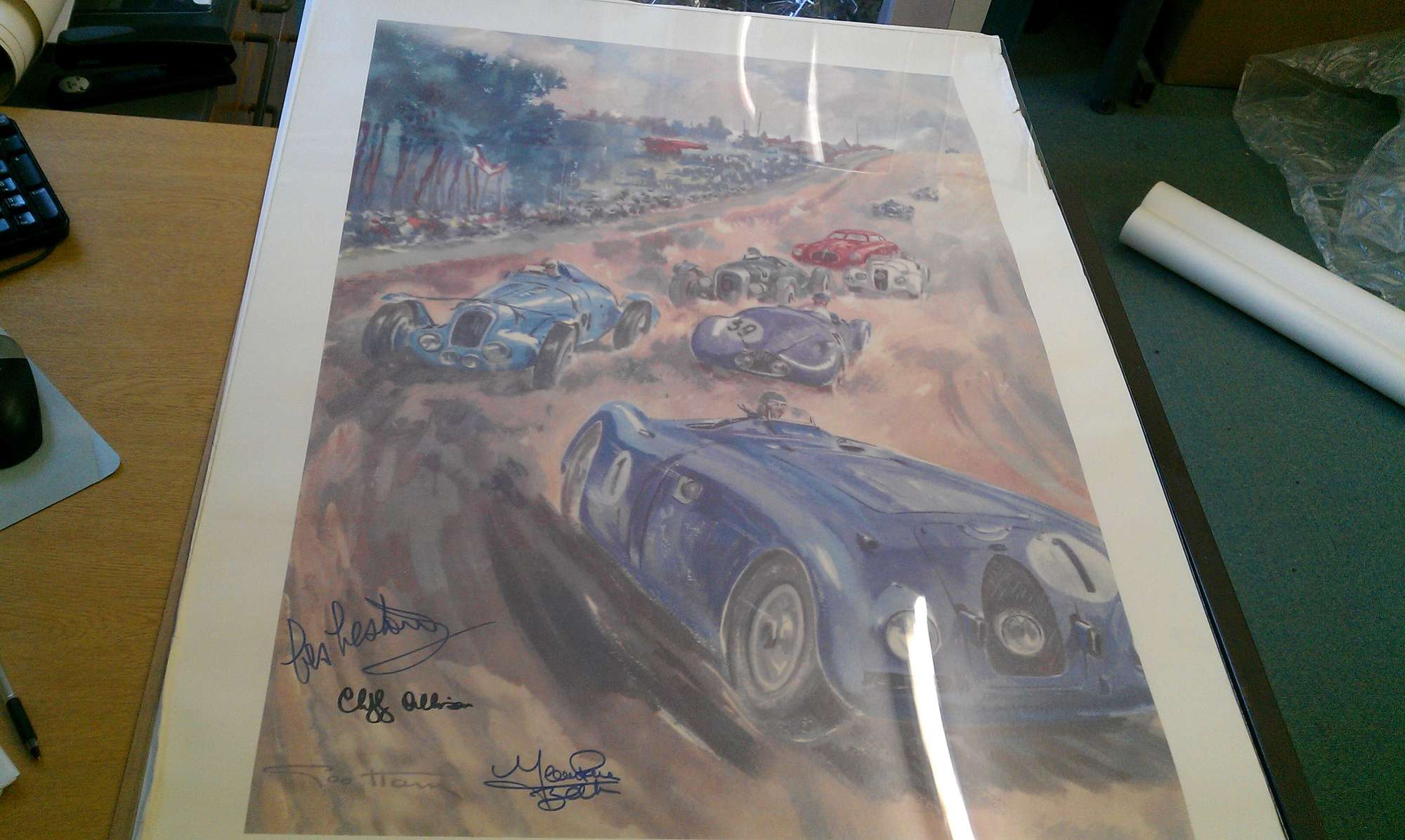 After Geo Ham signed Bugatti race action print-Sold