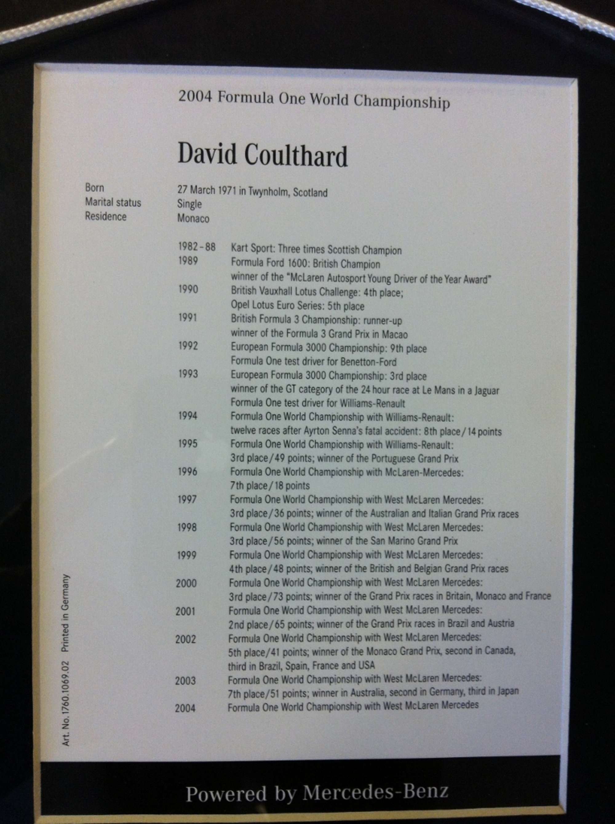 David Coulthard signed photograph...-Sold